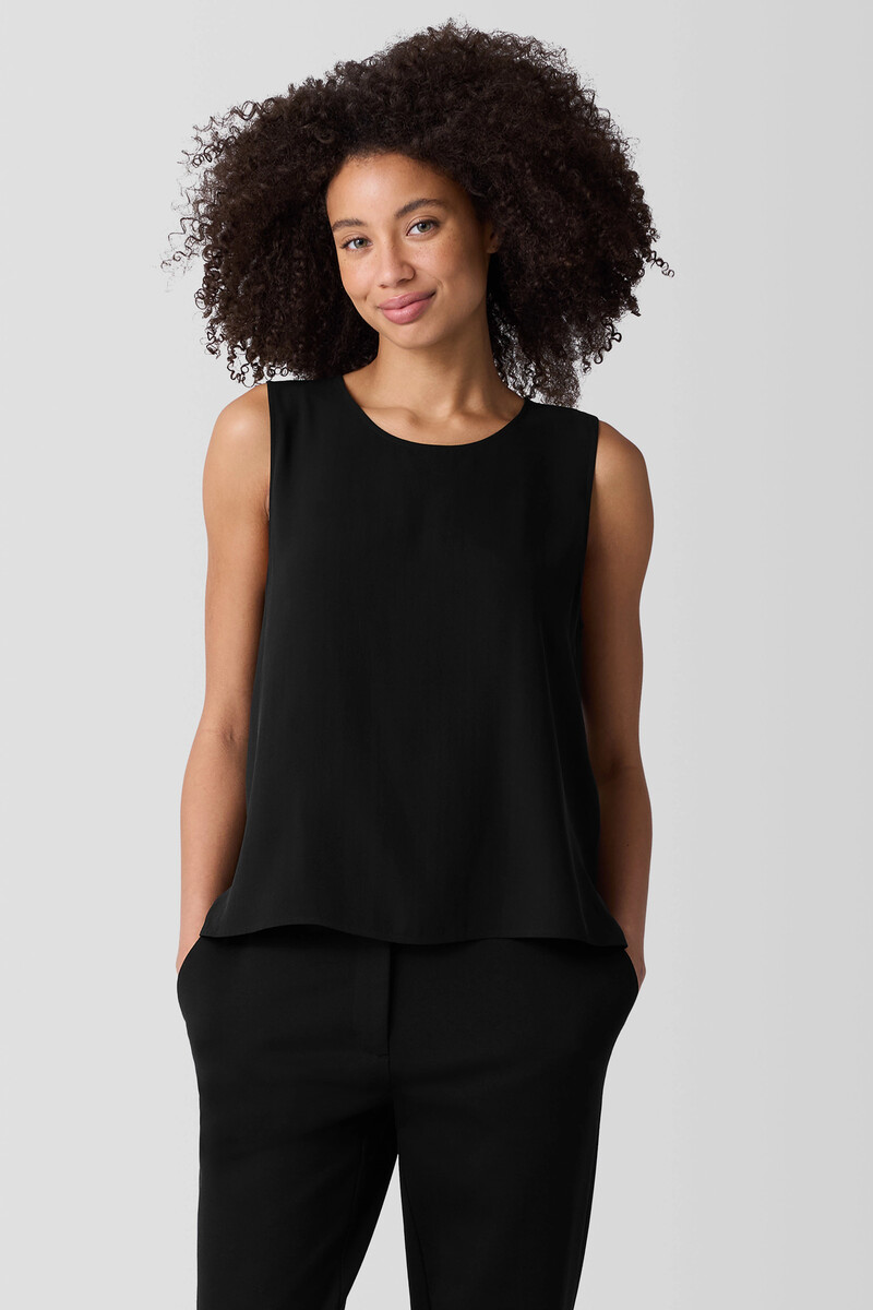 Silk Georgette Crepe Round Neck Tank Silk Georgette Crepe Round Neck Tank