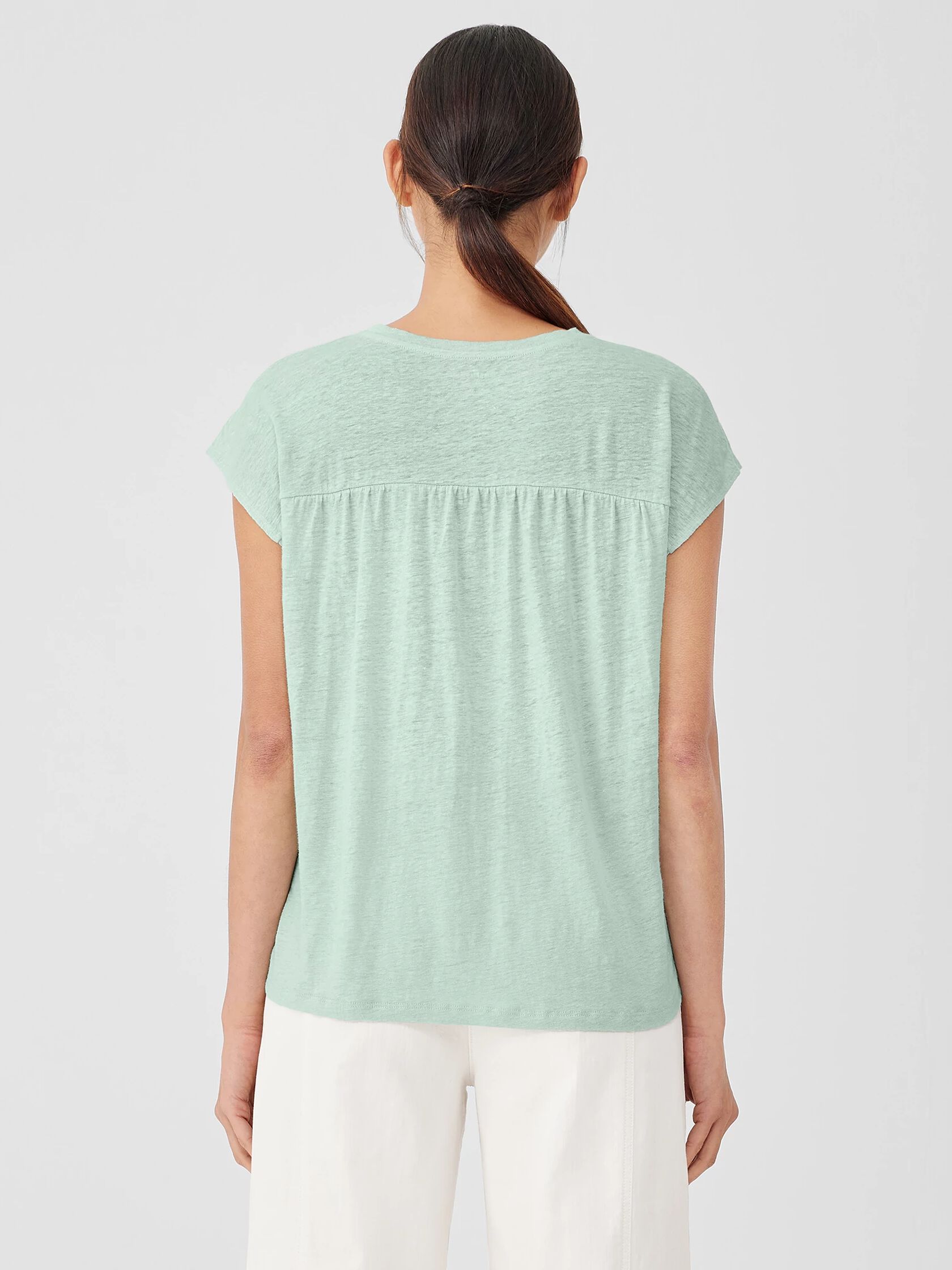 Organic Linen Jersey Shirred-Back Top