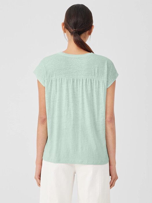 Organic Linen Jersey Shirred-Back Top
