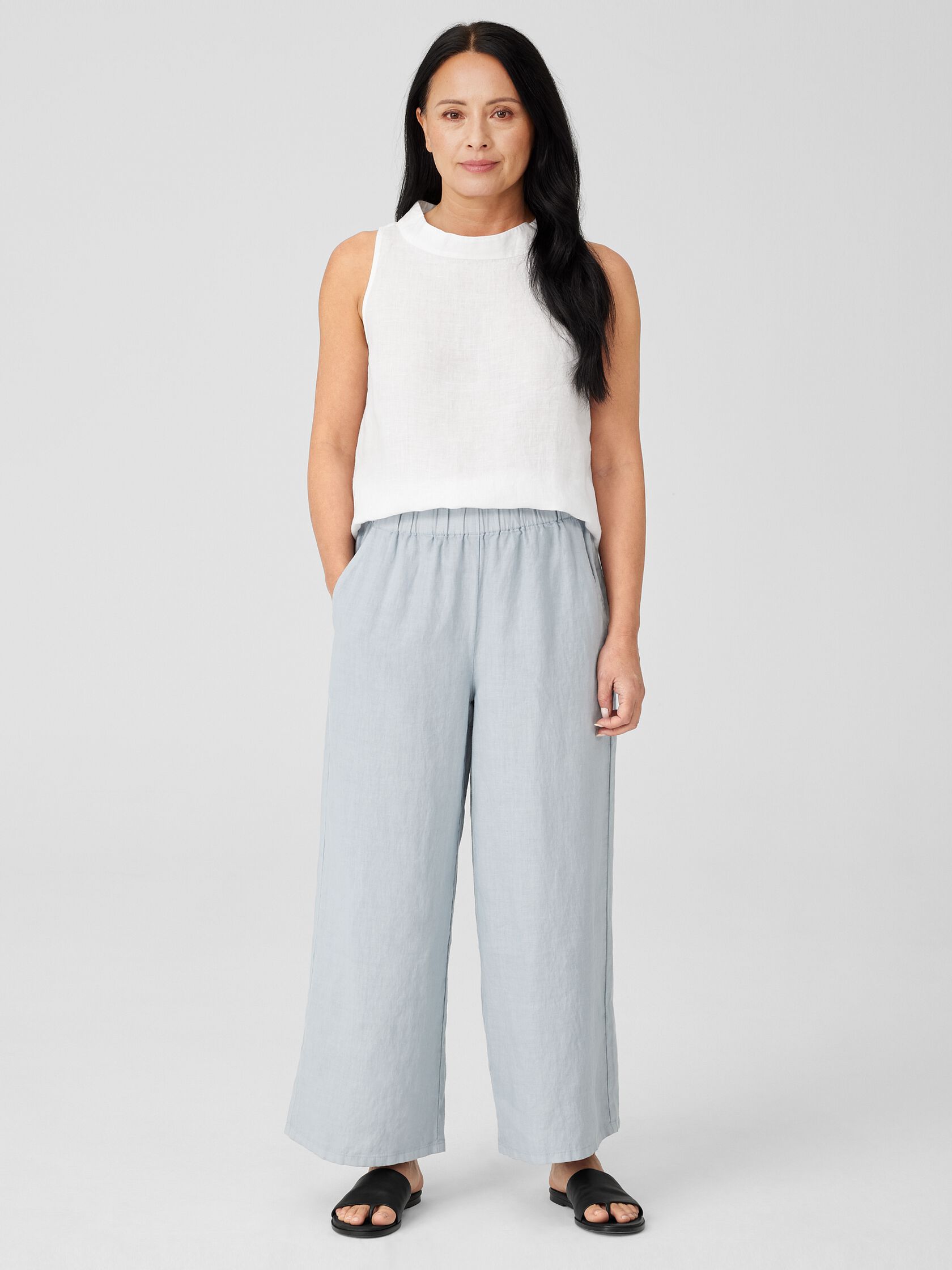 Garment-Dyed Organic Linen Wide-Leg Pant