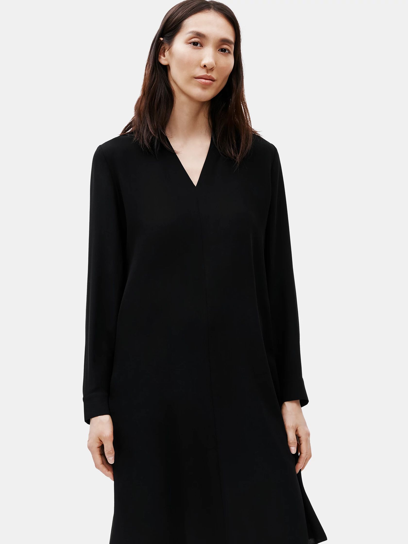 Silk Georgette Crepe V-Neck Dress