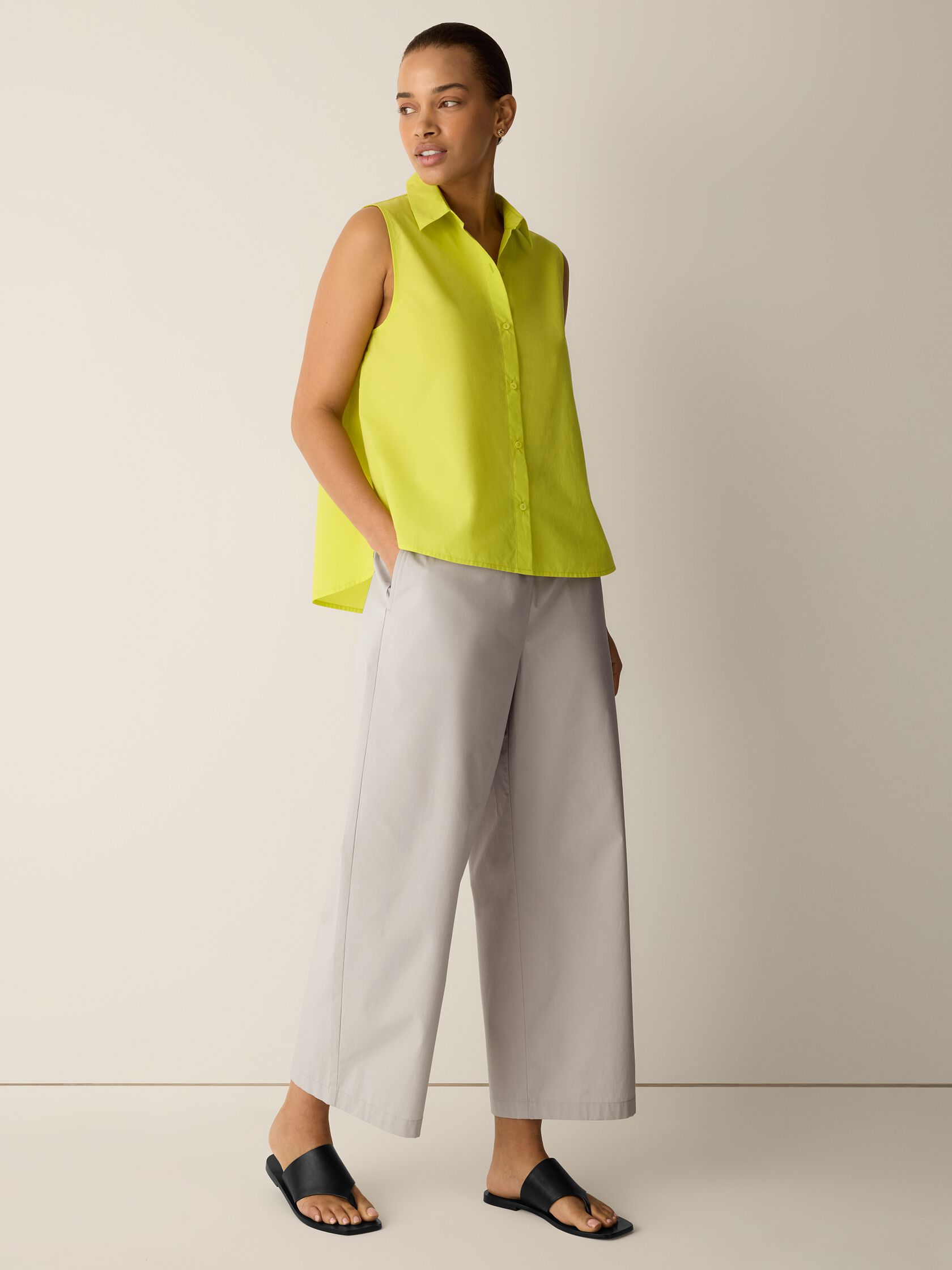 Organic Cotton Poplin Classic Collar Sleeveless Shirt