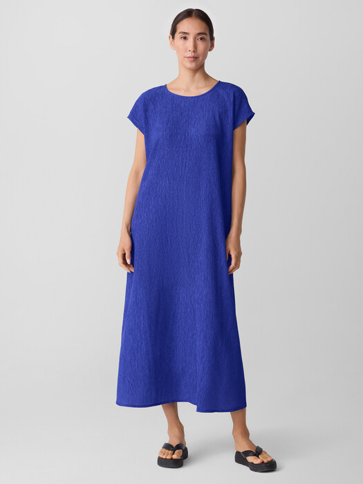 Woven Plissé Round Neck Dress