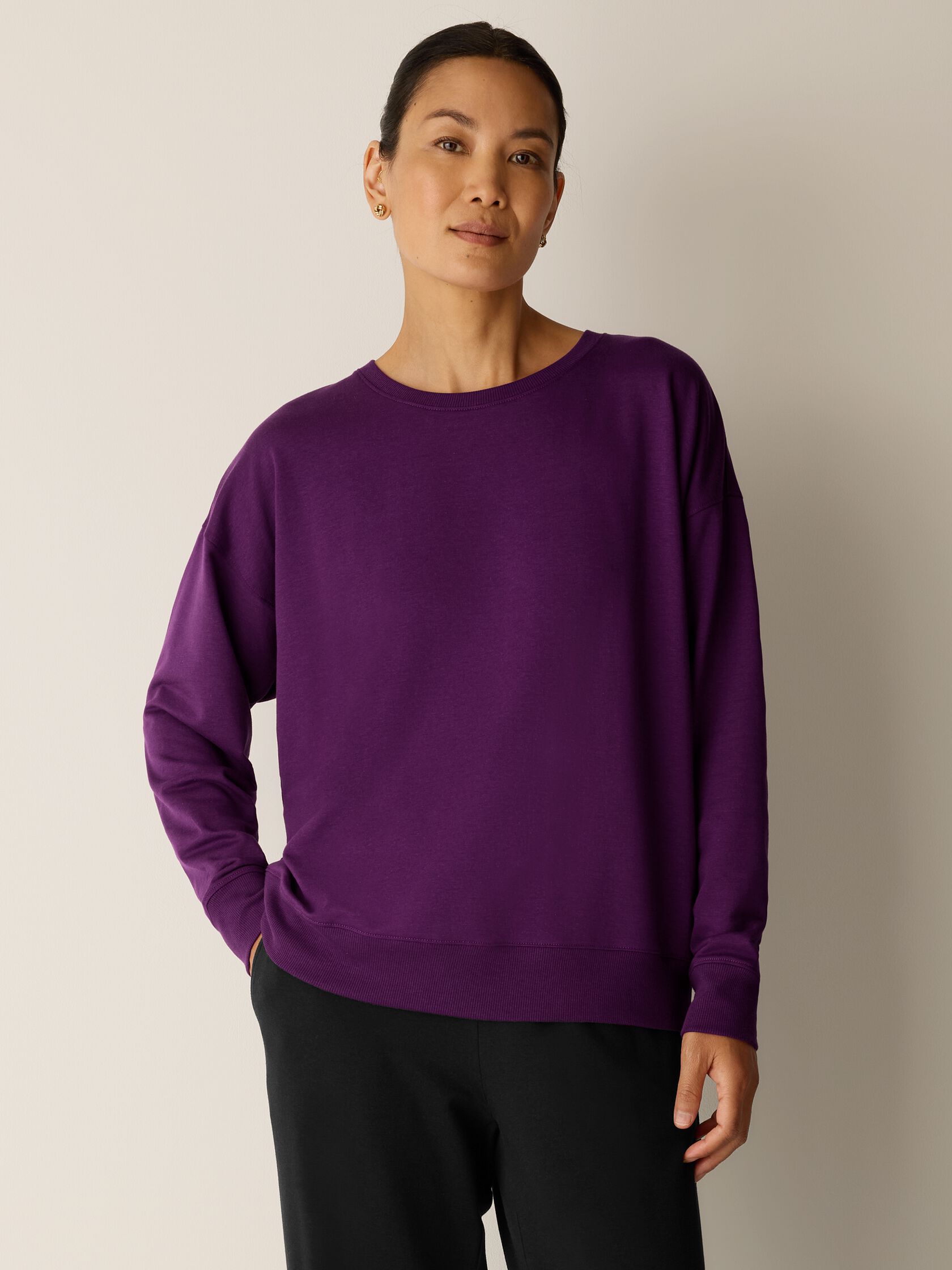 Cozy Brushed Terry Hug Crew Neck Long Top
