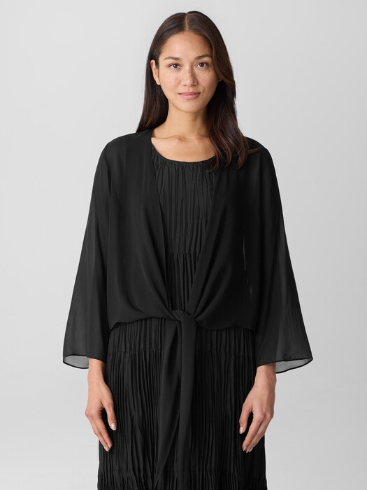 eileen fisher sheer silk dress Sheer Silk Georgette Layered Dress