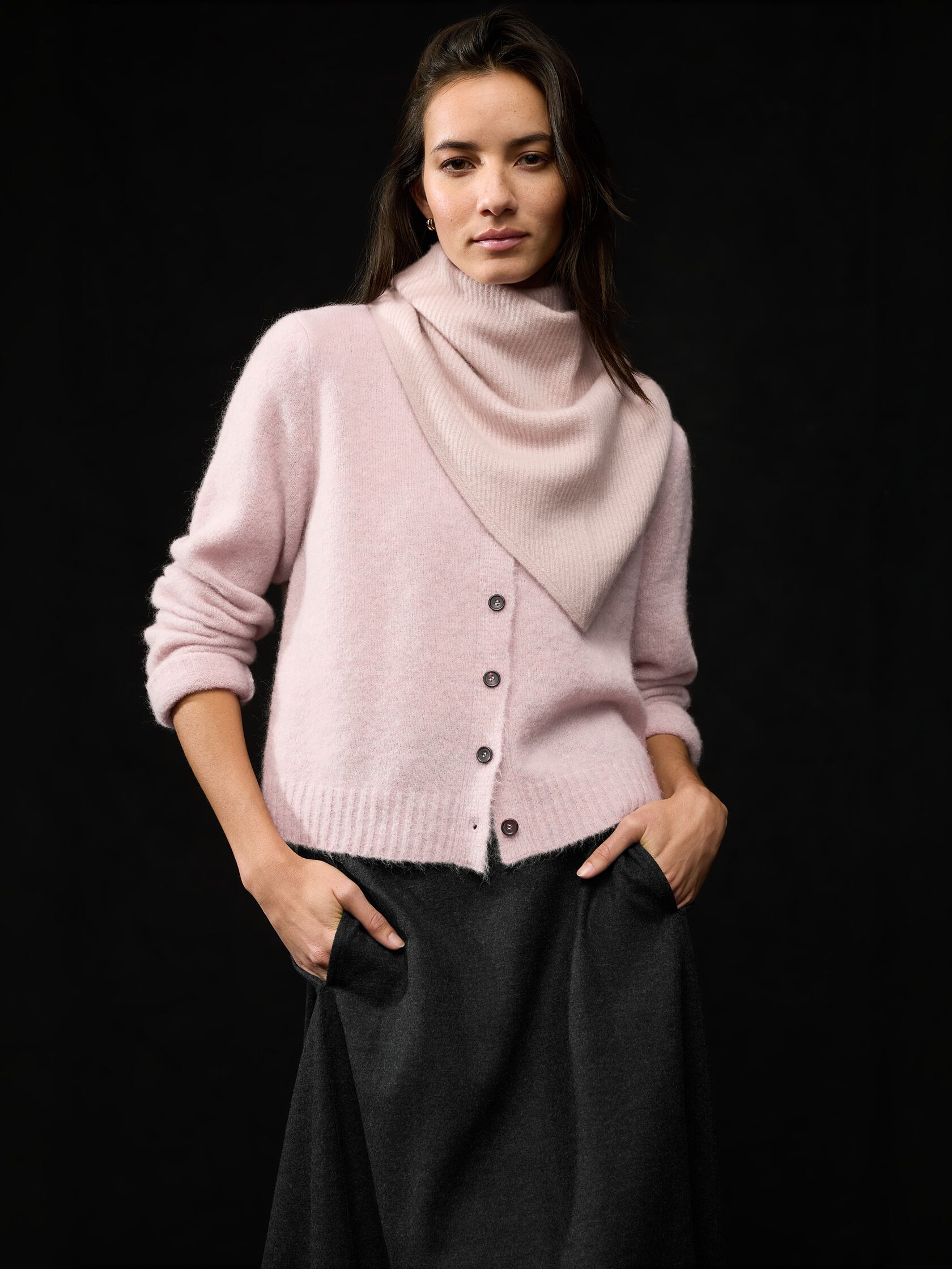Mohair Plush M&eacute;lange Crew Neck Cardigan