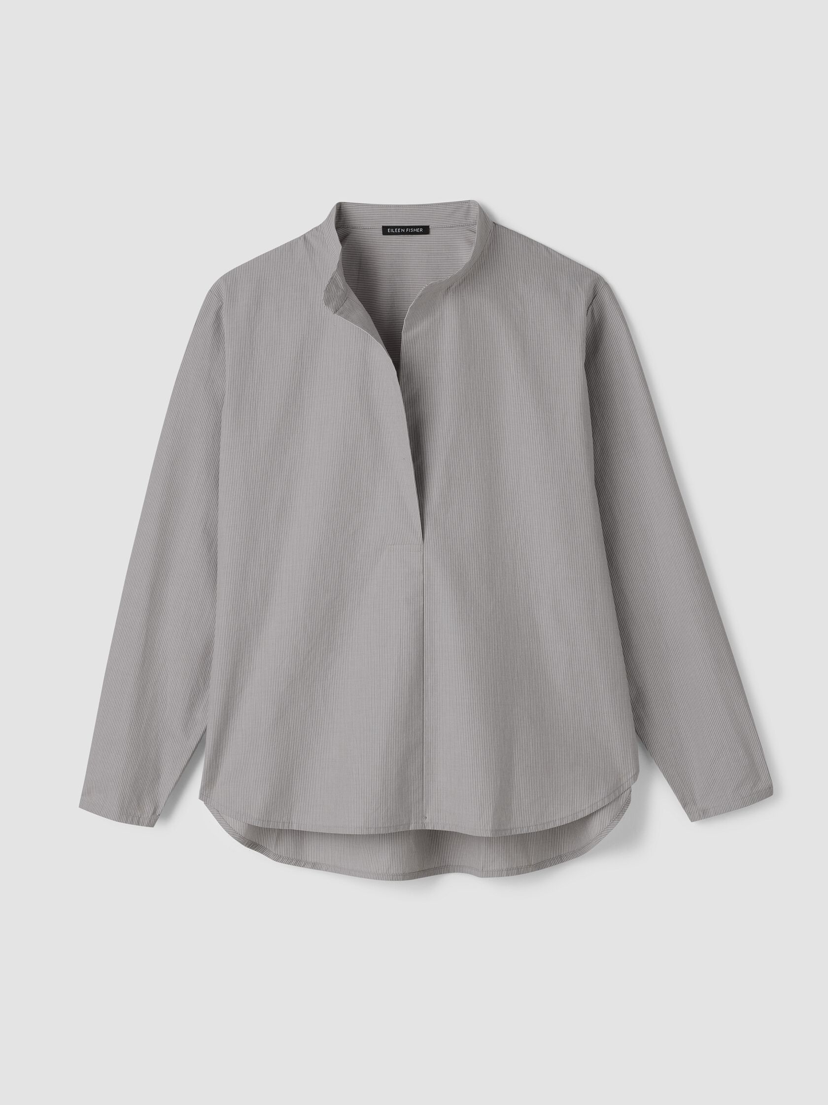 Striped Organic Cotton Poplin Band Collar Top