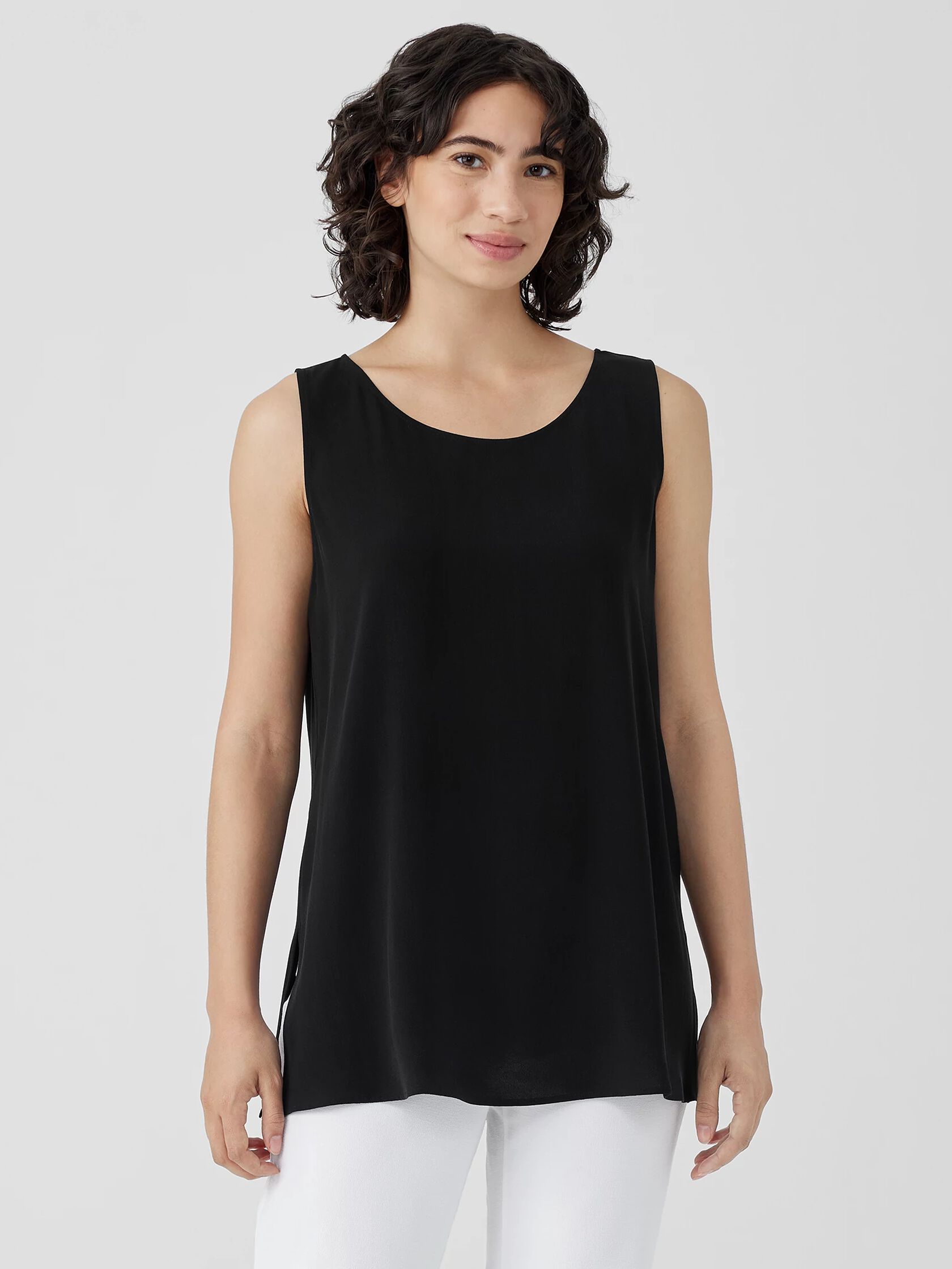 Silk Georgette Crepe Ballet Neck Tank