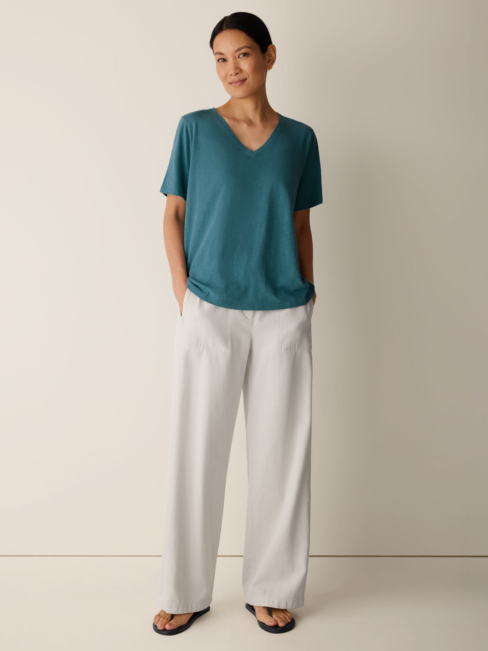 Organic Cotton Slubby Jersey V-Neck Tee