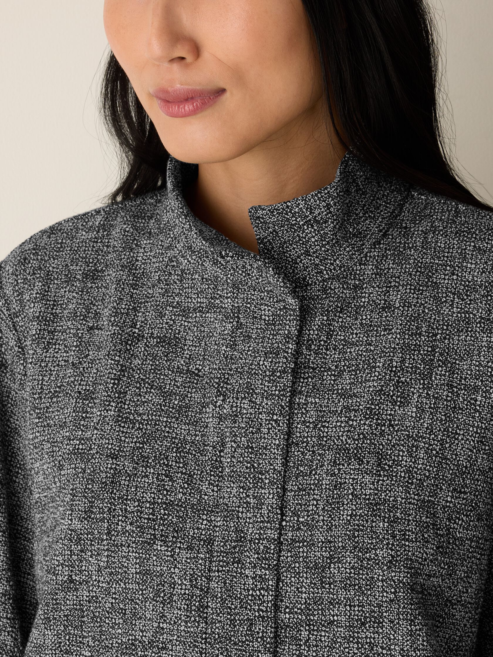 Organic Cotton Tweed Stand Collar Jacket