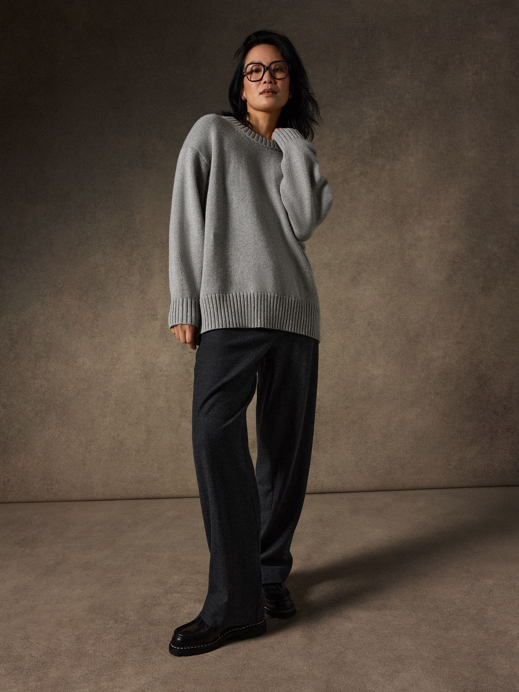 M&eacute;lange Felted Wool Jersey Full-Length Straight Trouser in&nbsp;Regenerative Wool