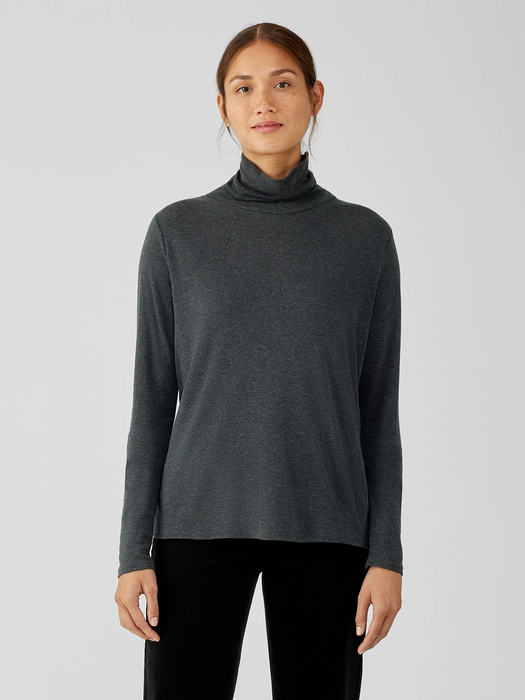 Pima Cotton Blend Turtleneck Top