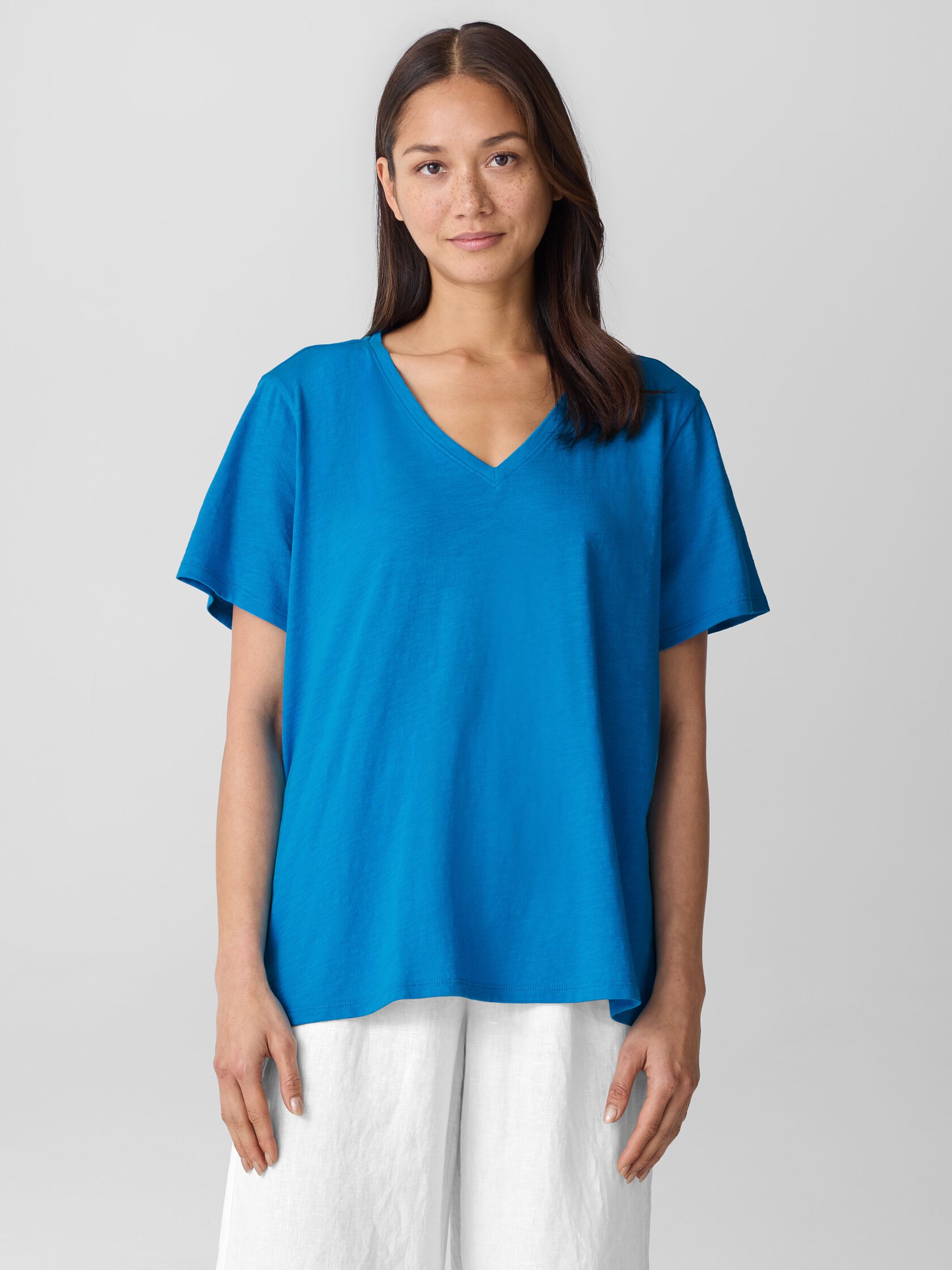 Organic Cotton Slubby Jersey V-Neck Tee