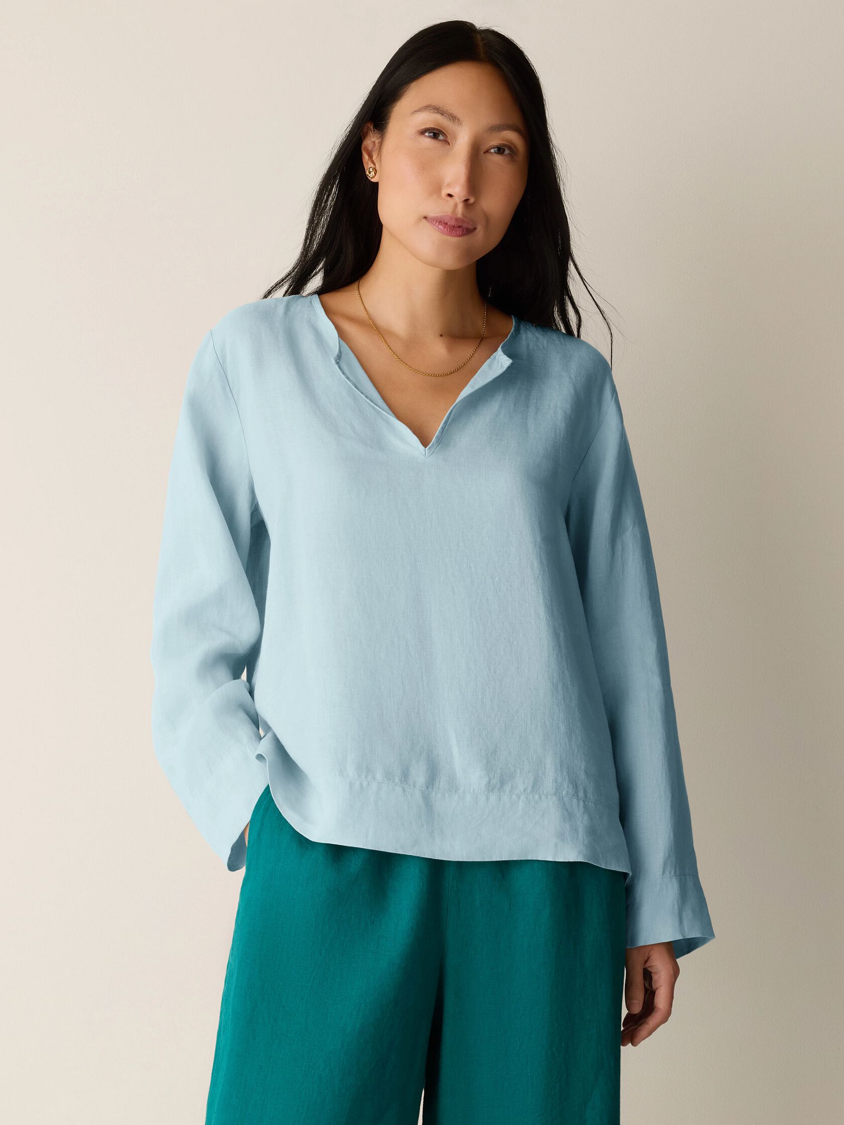 Organic Handkerchief Linen Split Neck Top