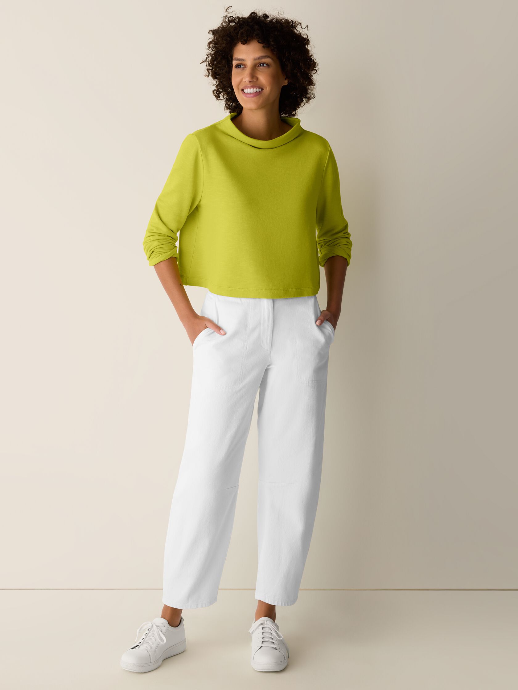 Garment-Dyed Organic Cotton Terry Funnel Neck Top