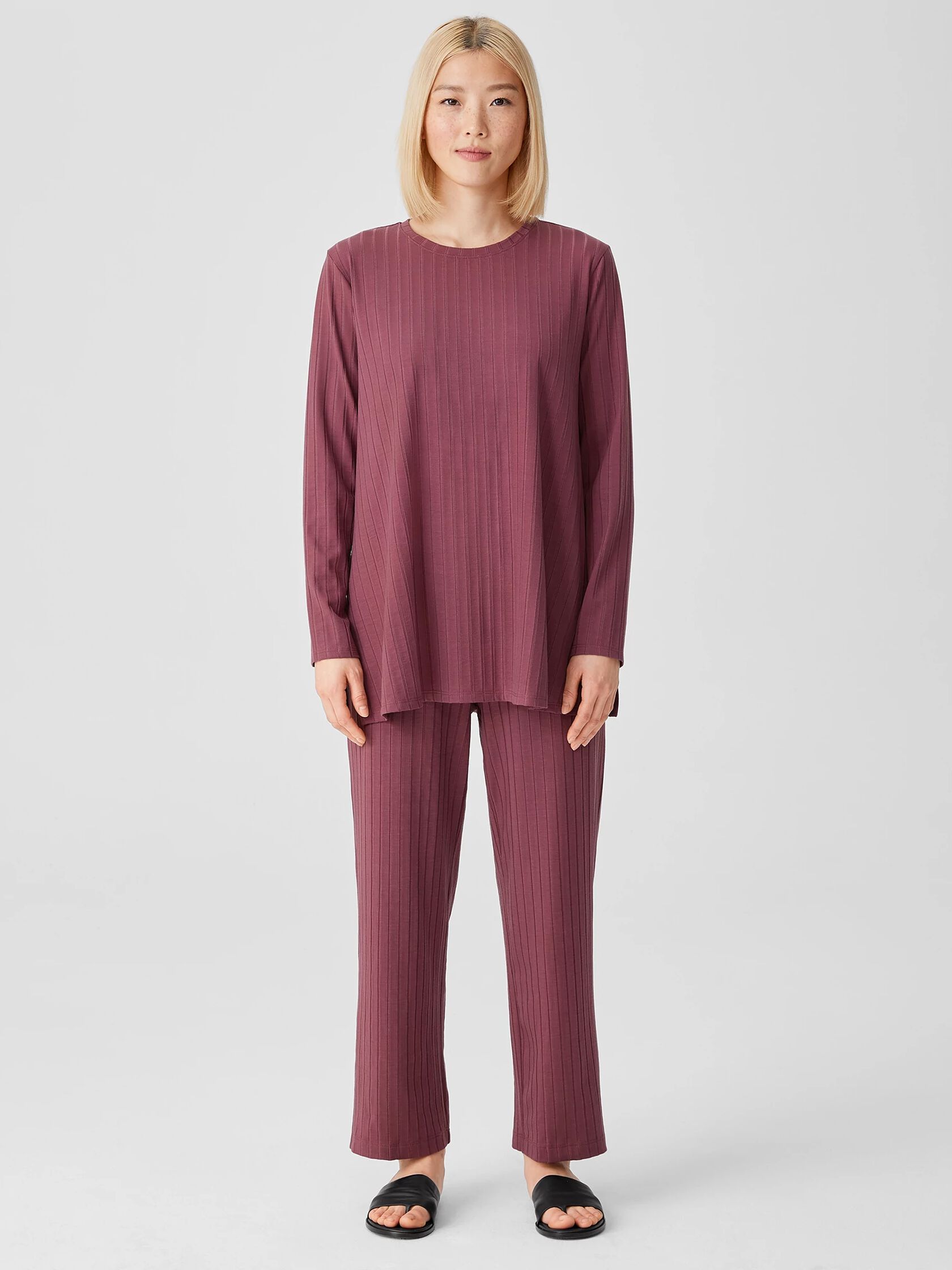 Washable Stretch Rib Crew Neck Top