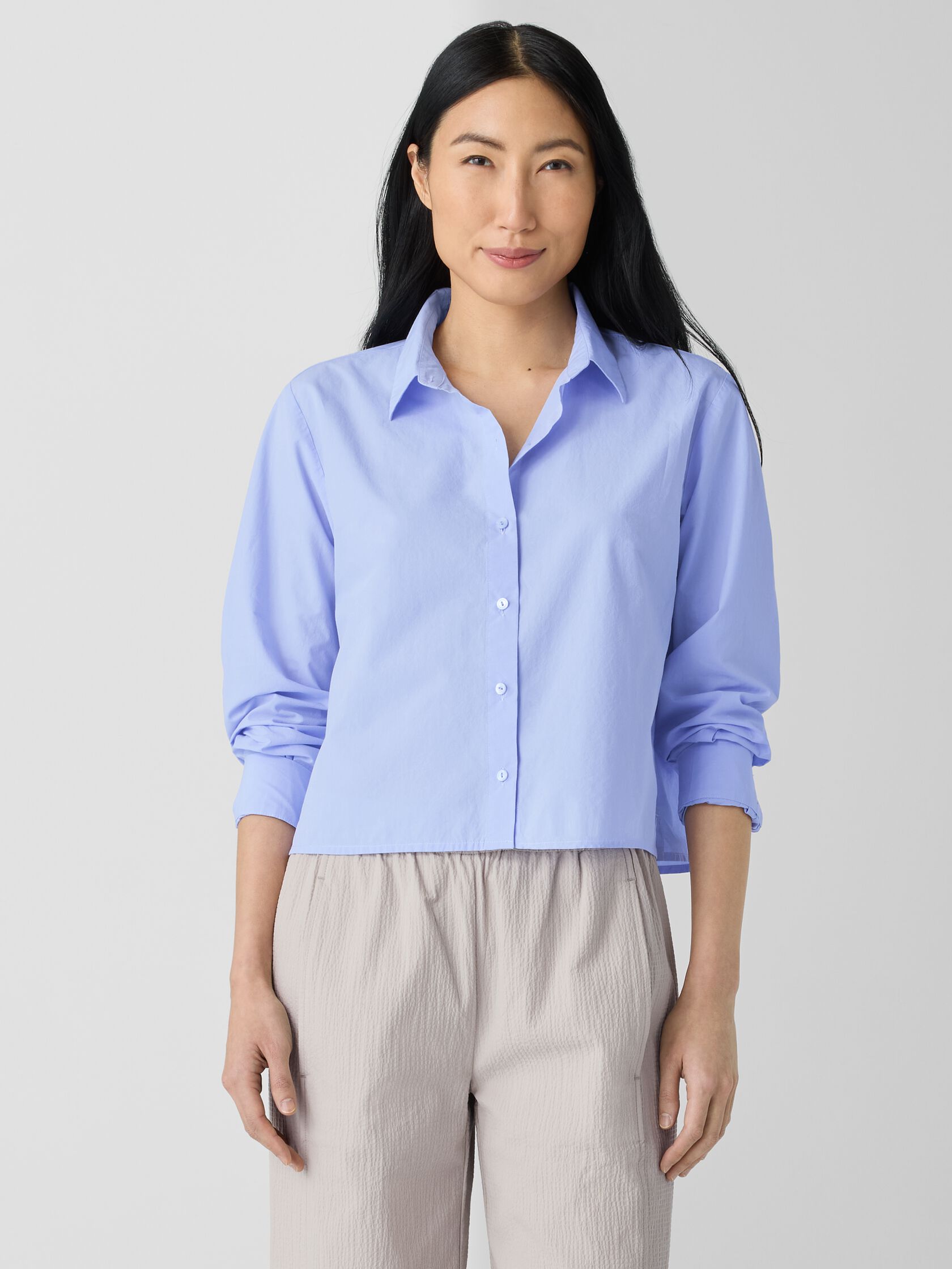 Washed Organic Cotton Poplin Classic Collar Short Shirt
