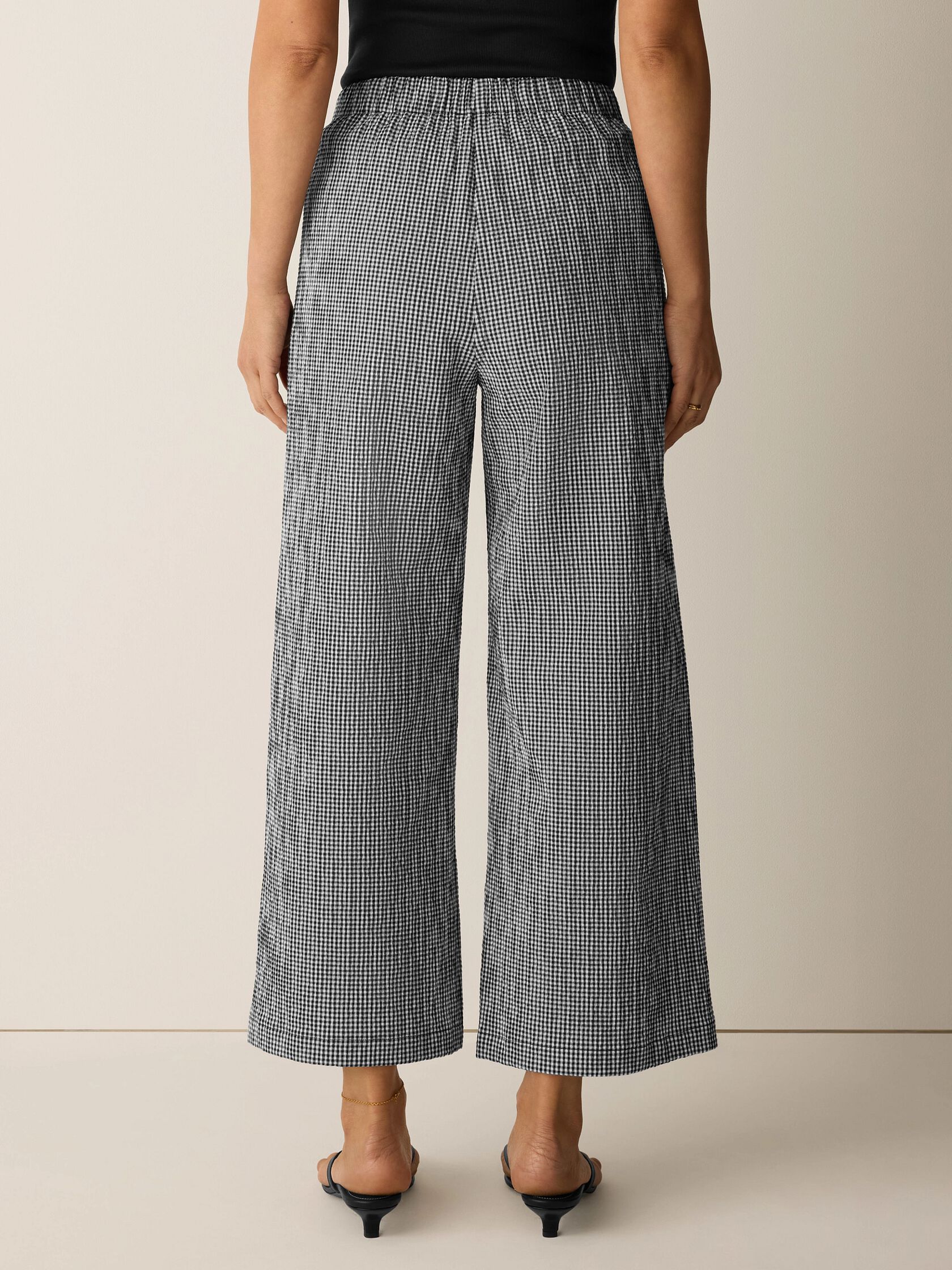 Organic Cotton Pucker Check Wide-Leg Pant