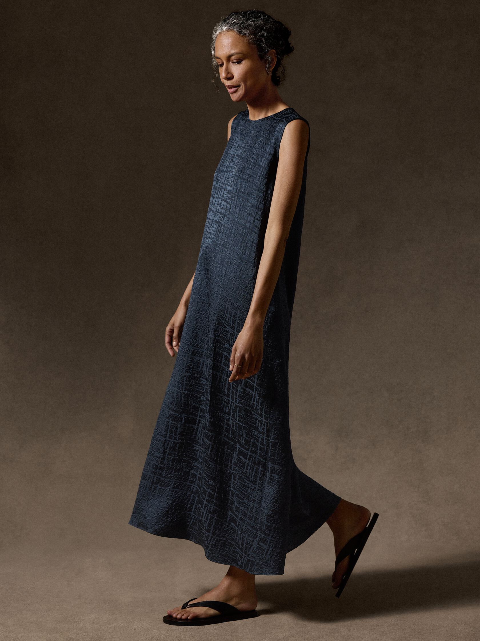 Dimensional Silk Jacquard Round Neck Dress