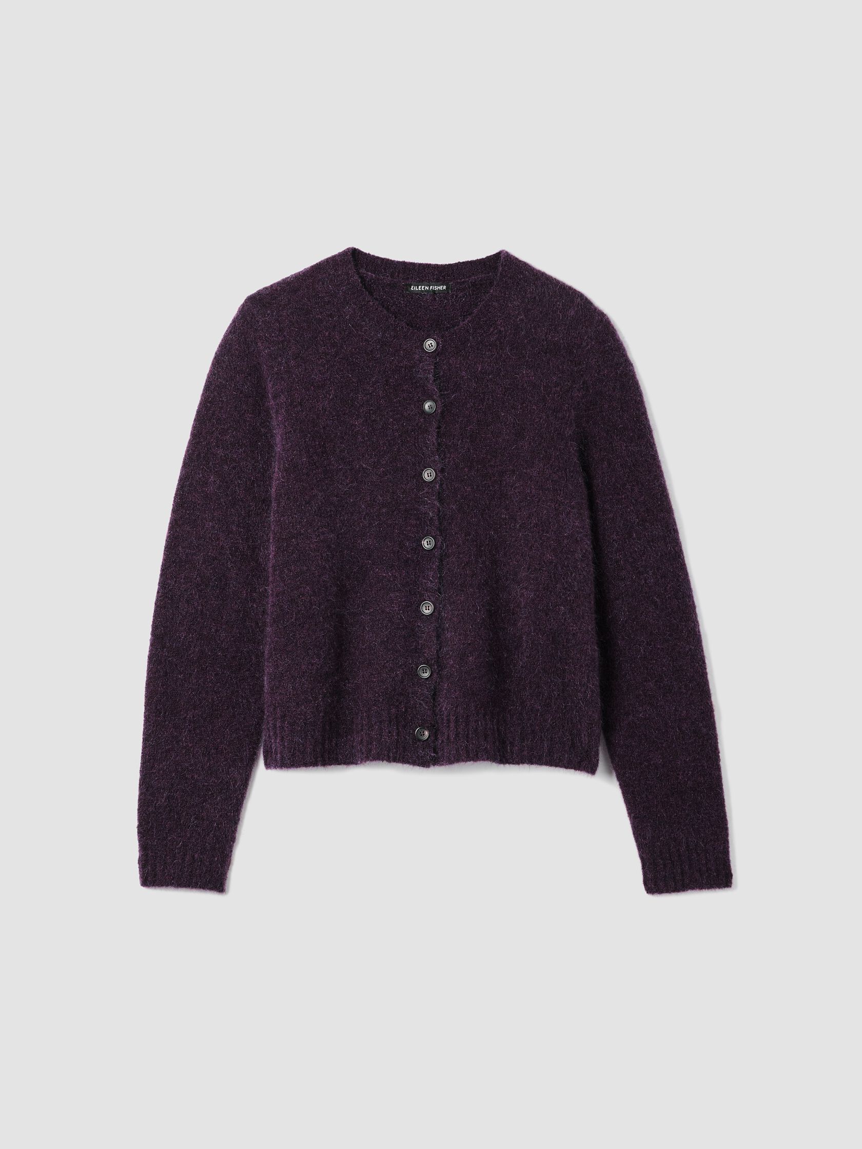 Mohair Plush Mélange Crew Neck Cardigan