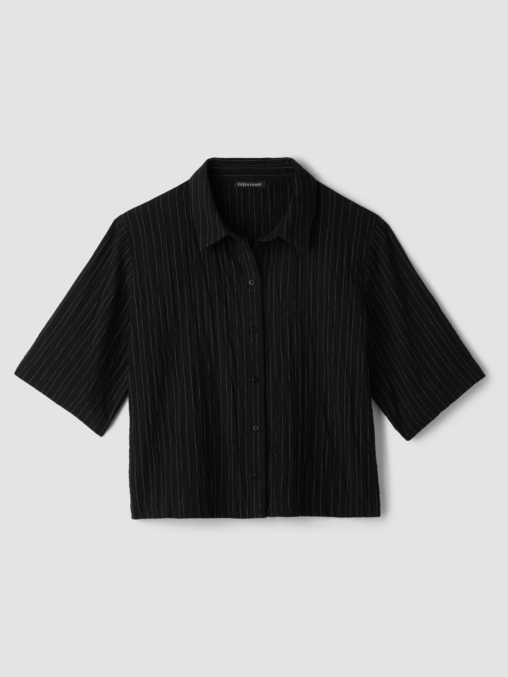 Striped Organic Cotton Twill Elbow-Sleeve Shirt