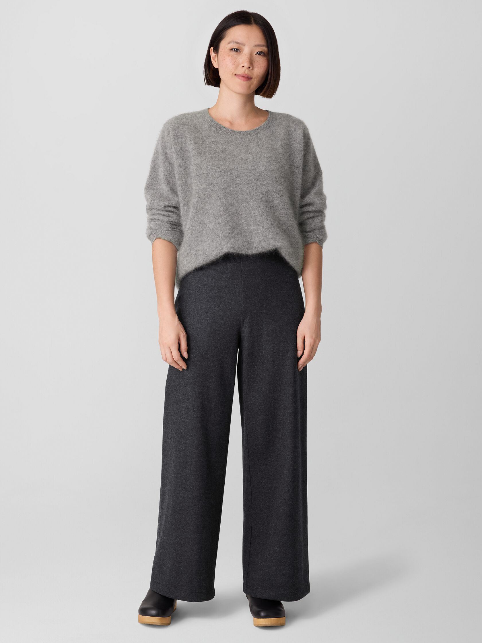 Mélange Boiled Wool Jersey Wide-Leg Pant in Regenerative Wool