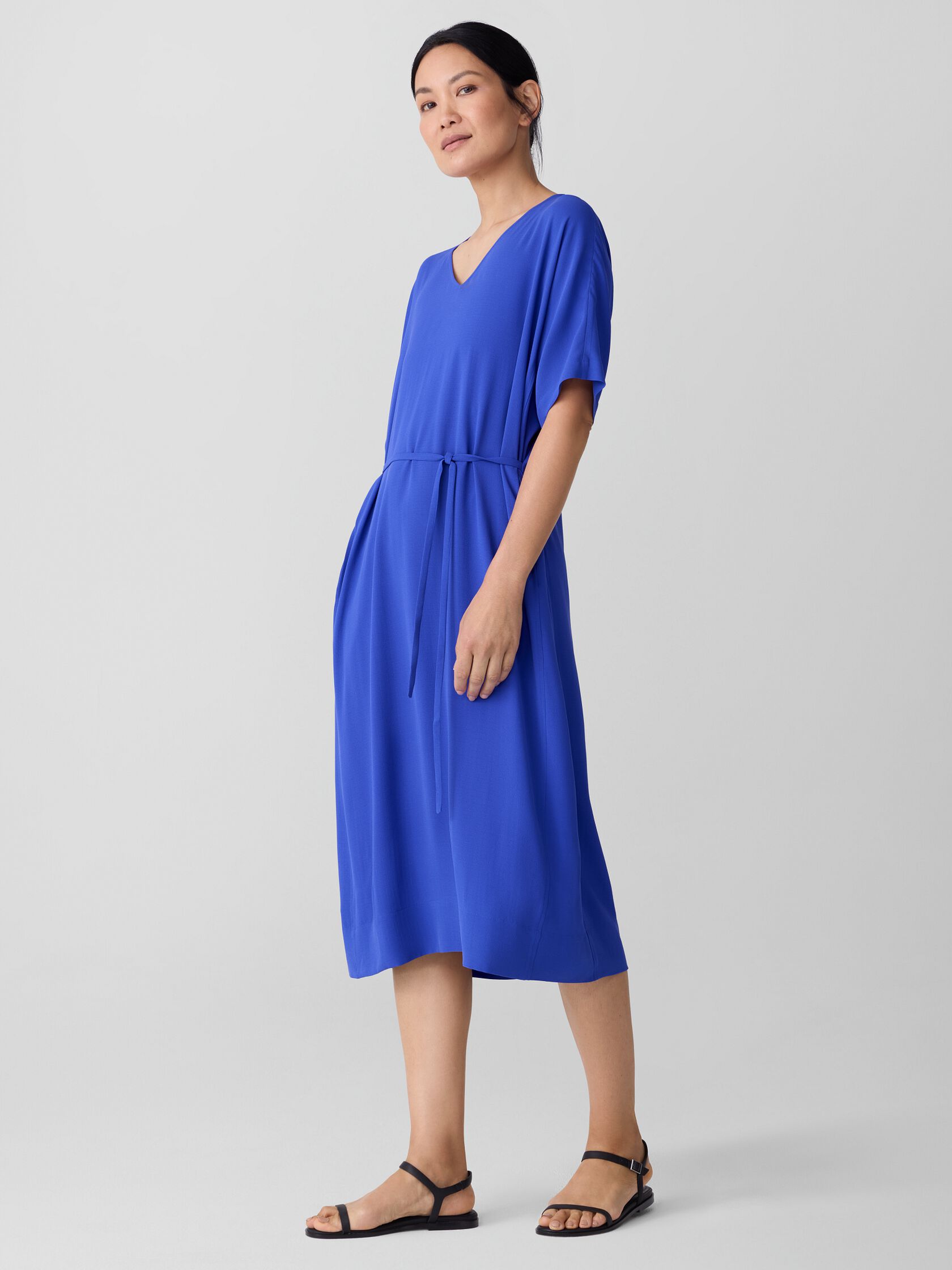 Silk Georgette Crepe V-Neck Dress