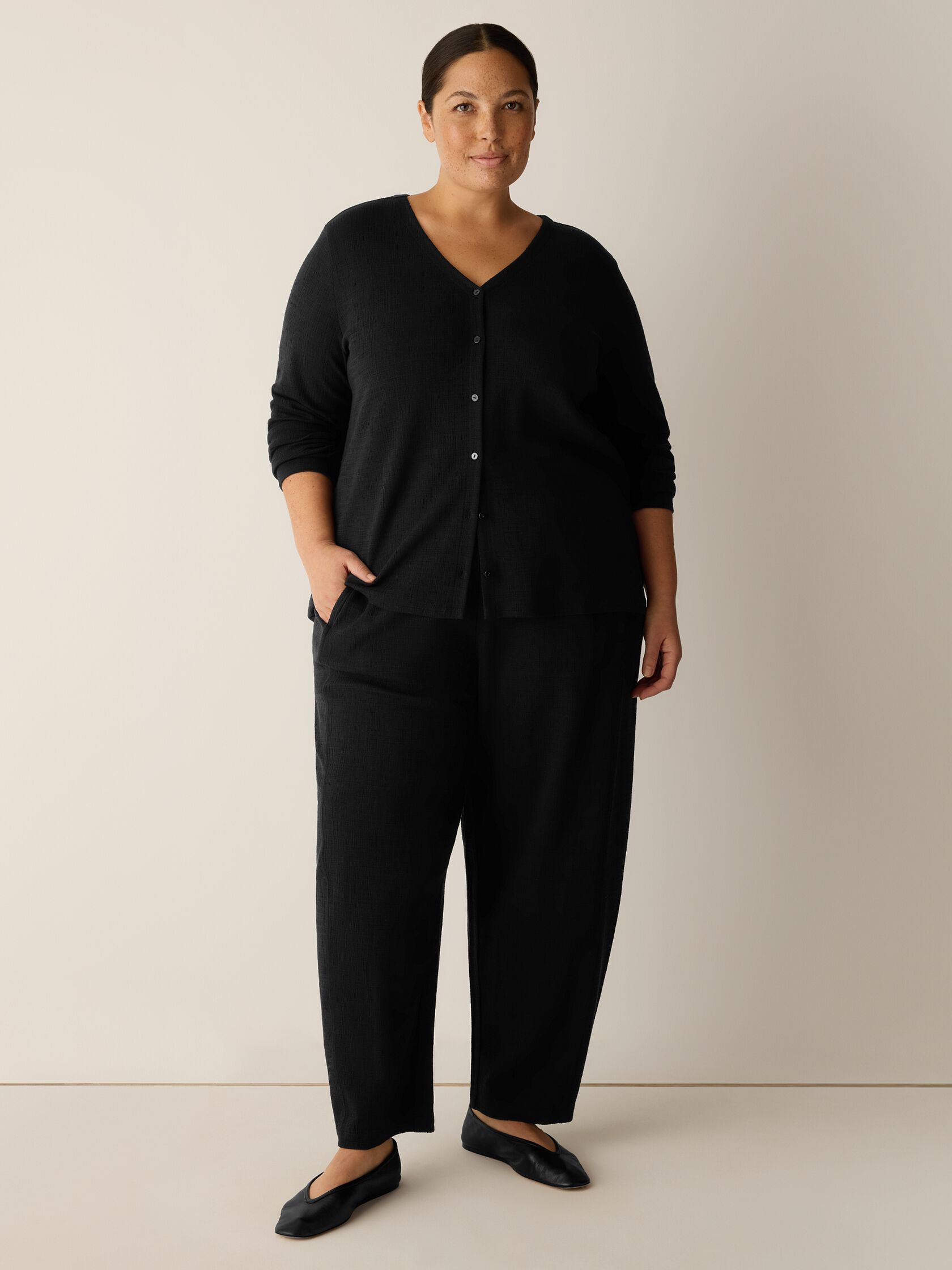 Cross Hatch Stretch Jersey Button-Front Top