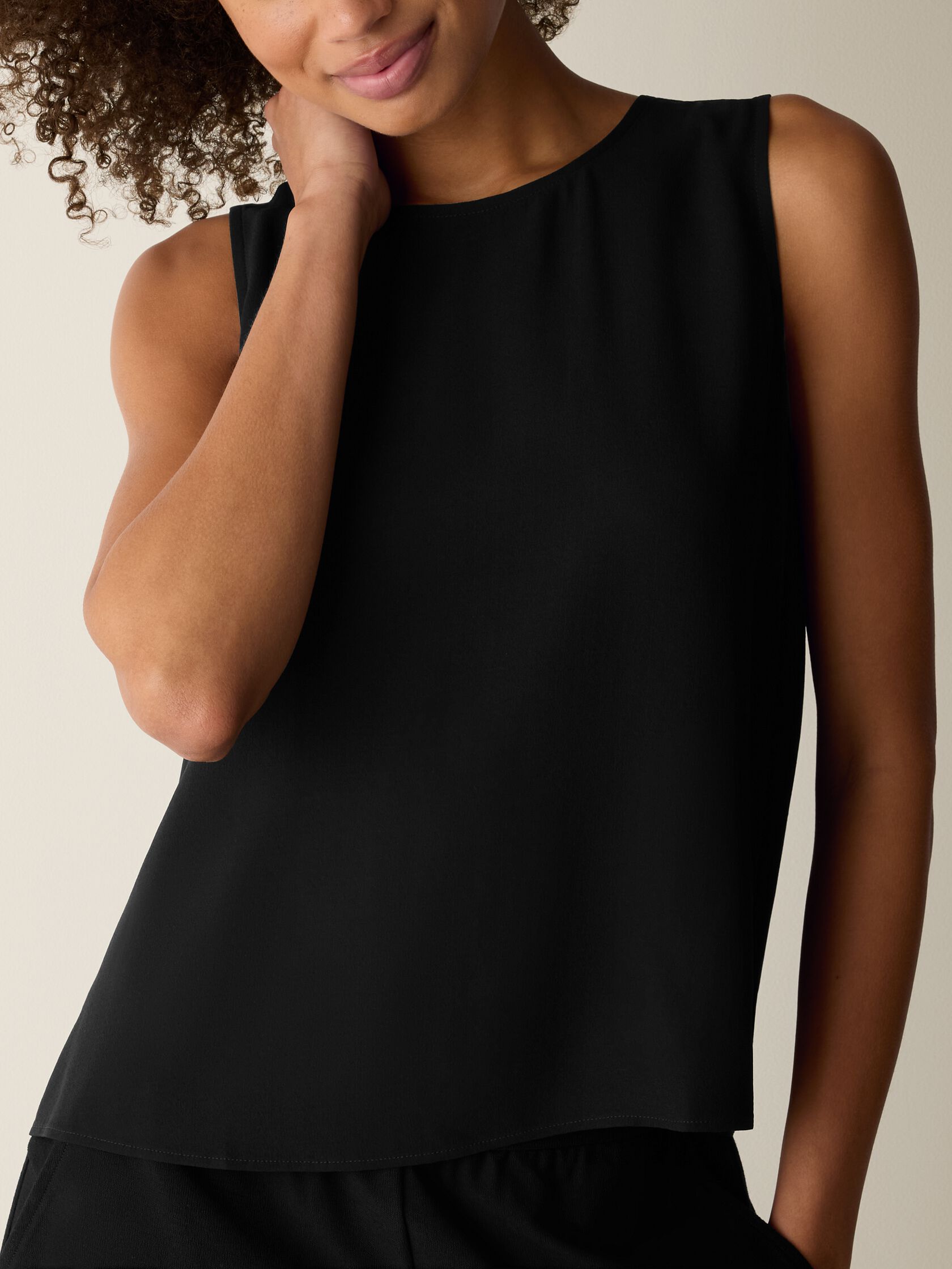 Silk Georgette Crepe Round Neck Tank