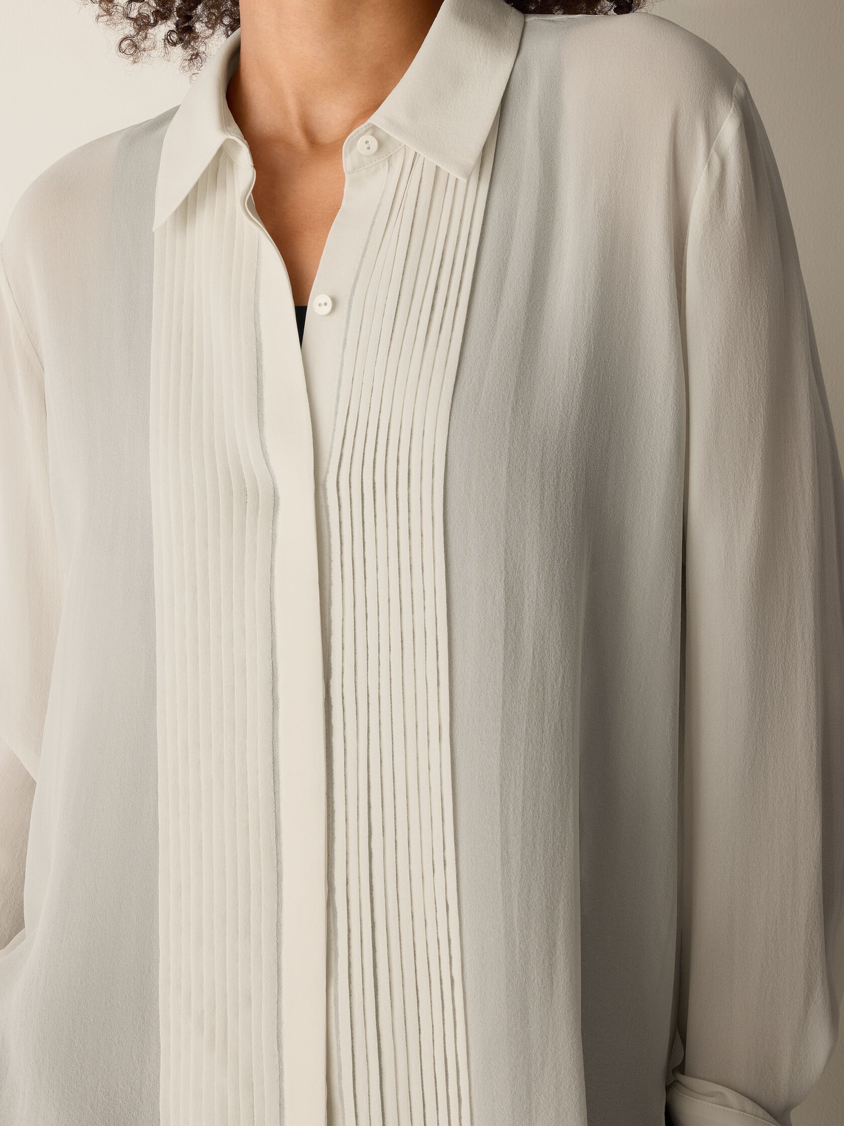 Sheer Silk Georgette Classic Collar Pintuck Shirt