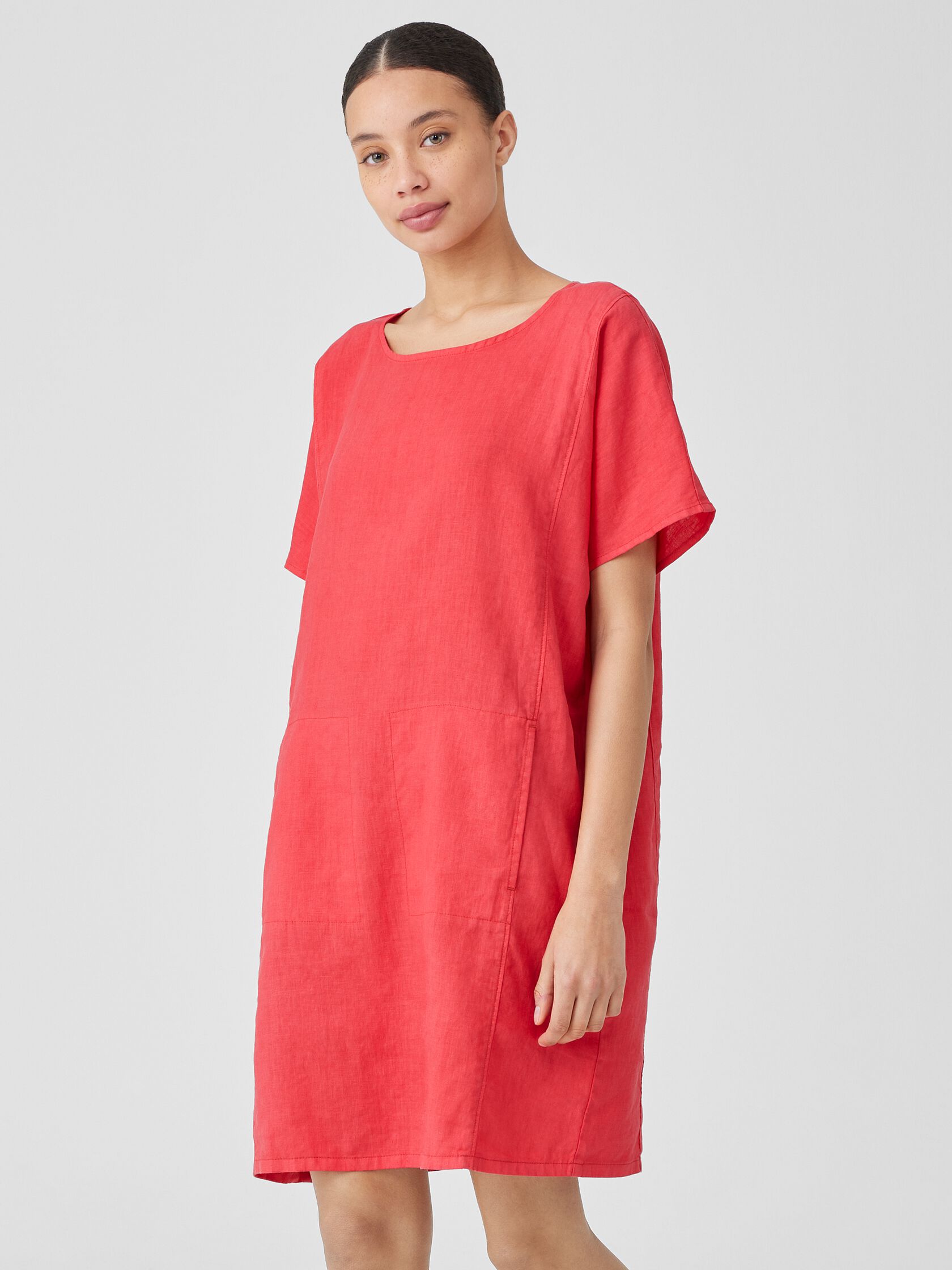 Garment-Dyed Organic Linen Ballet Neck Dress