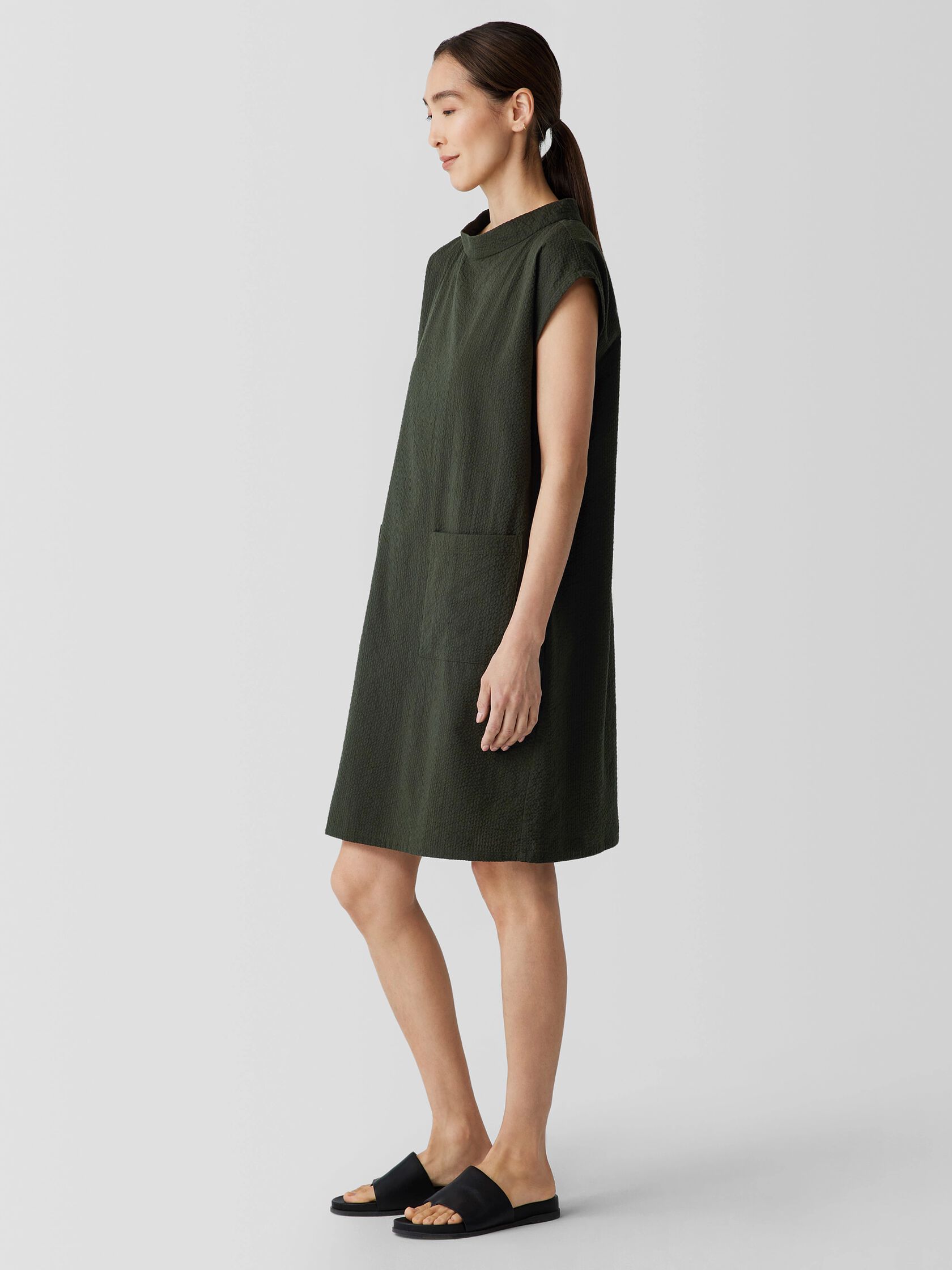 Organic Cotton Ripple Mock Neck Dress