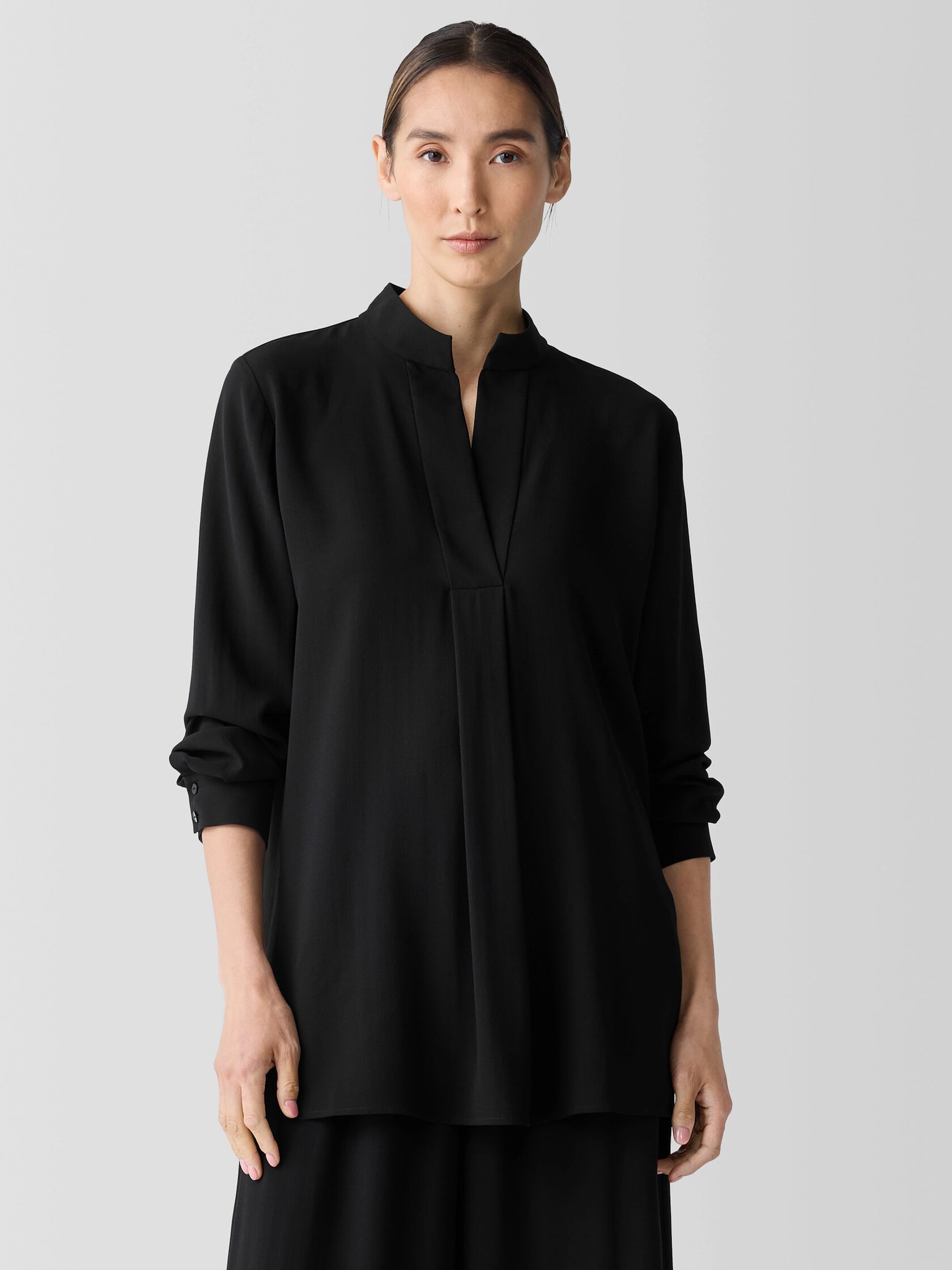 Silk Georgette Crepe Stand Collar Top
