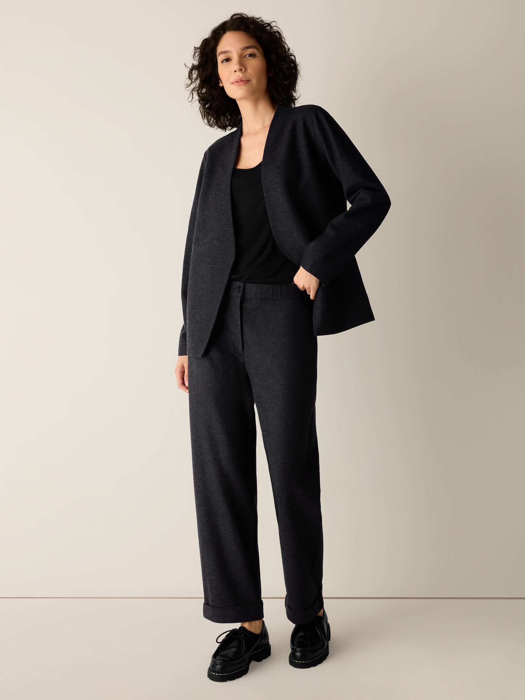 M&eacute;lange Felted Wool Jersey Angled Jacket in&nbsp;Regenerative Wool
