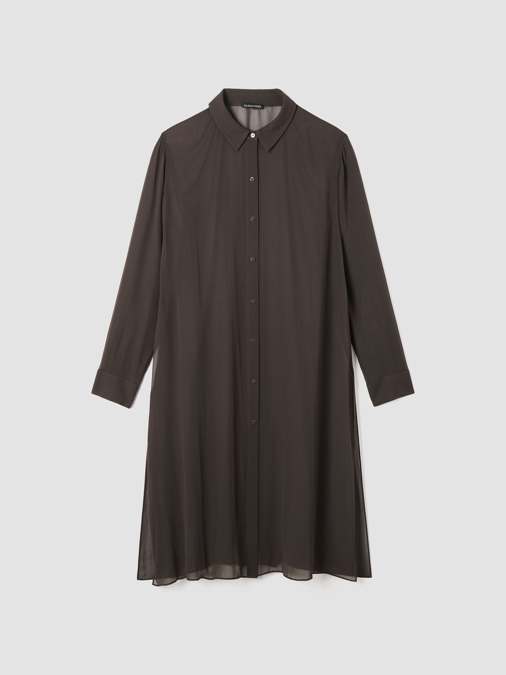 Sheer Silk Georgette Classic Collar Long Shirt