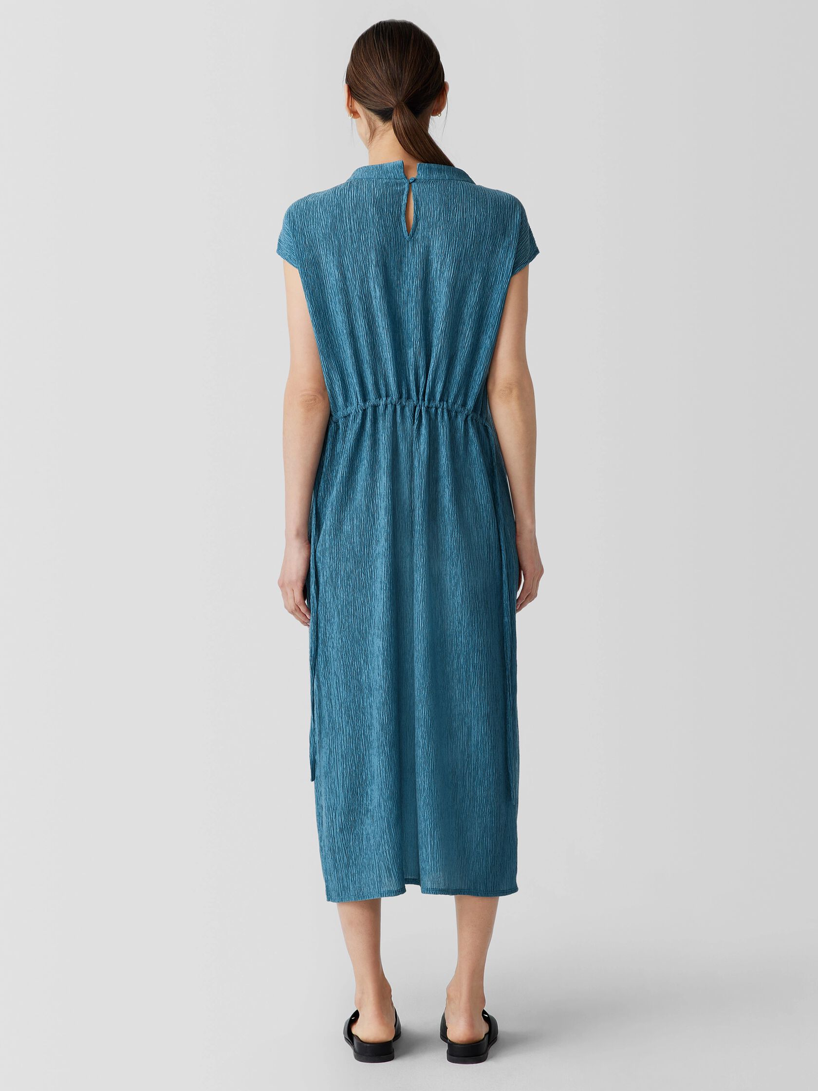 Woven Plissé Funnel Neck Dress