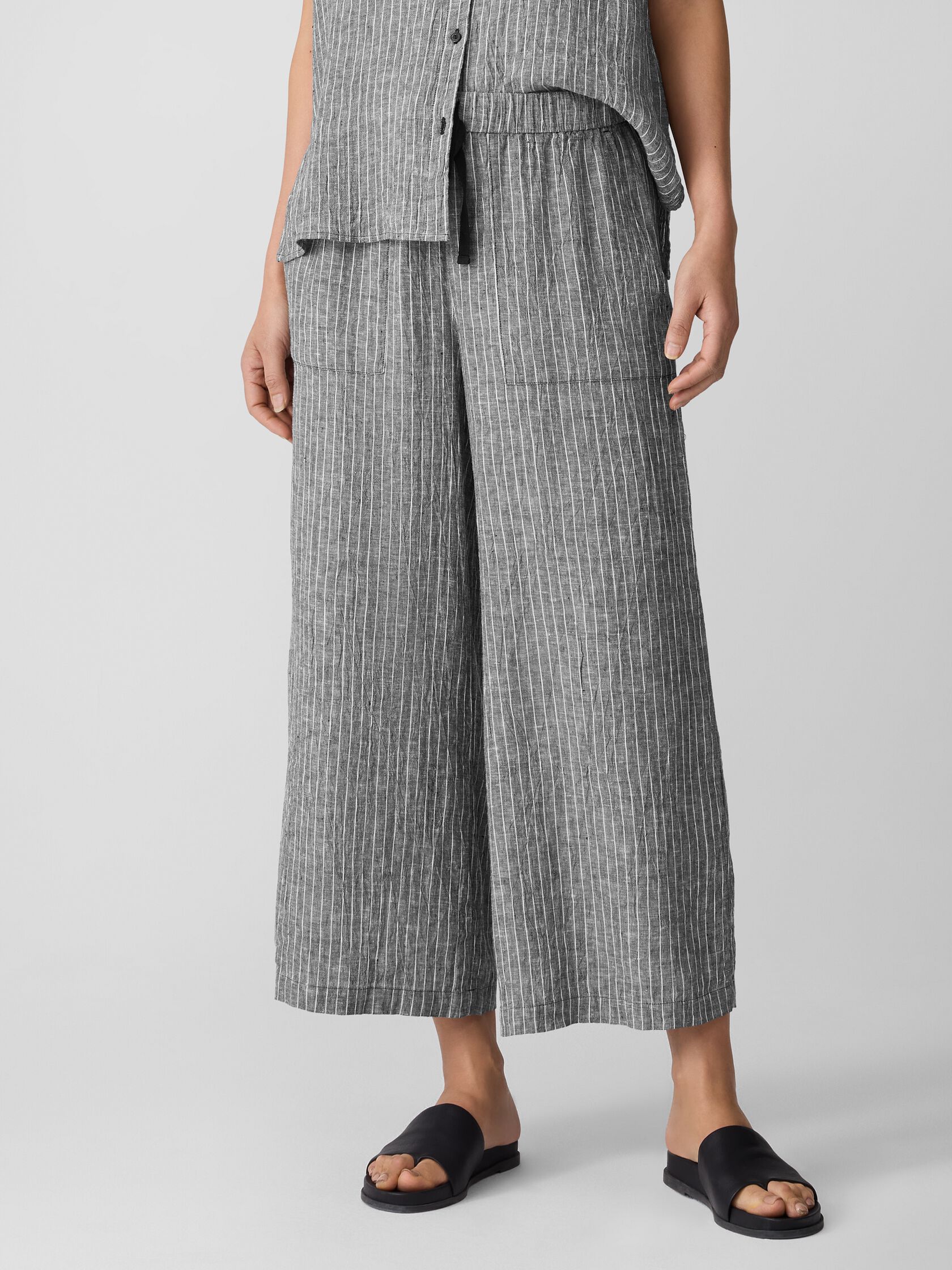 Puckered Organic Linen Wide-Leg Pant