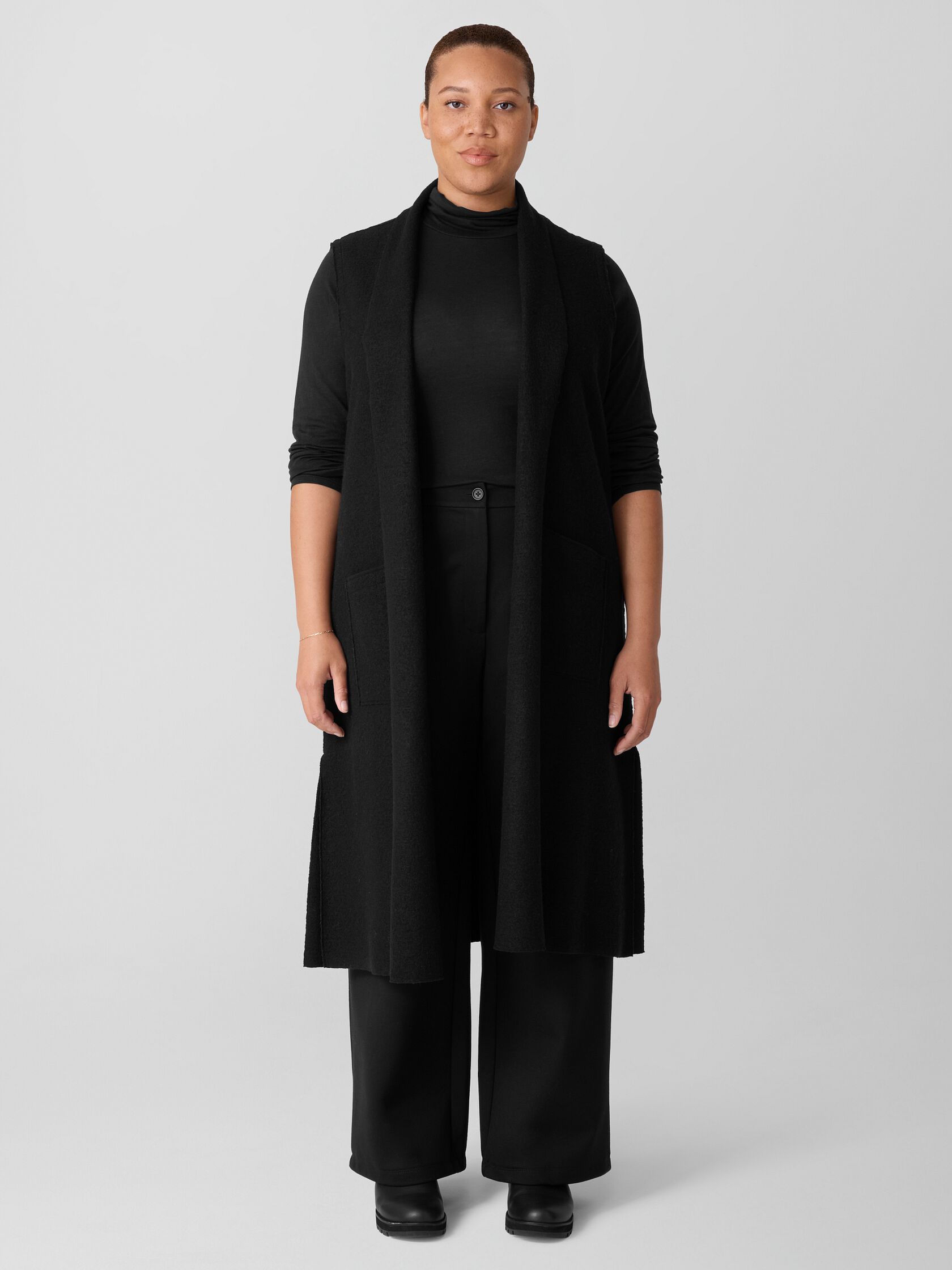 Lightweight Boiled Wool Shawl Collar Vest in Regenerative Wool