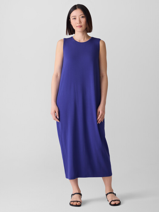 Stretch Jersey Knit Round Neck Dress