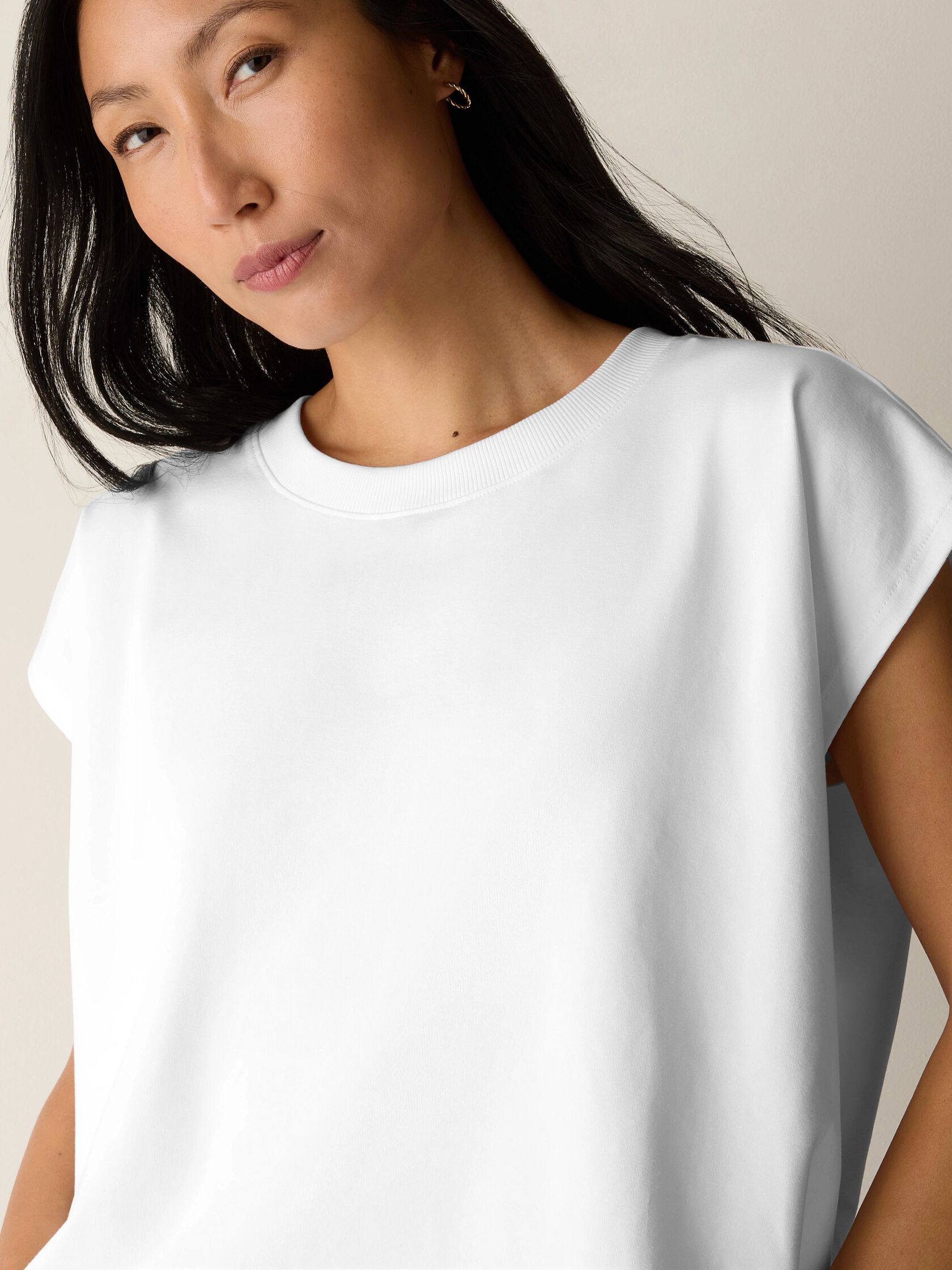 Pima Cotton Stretch Jersey Crew Neck Top