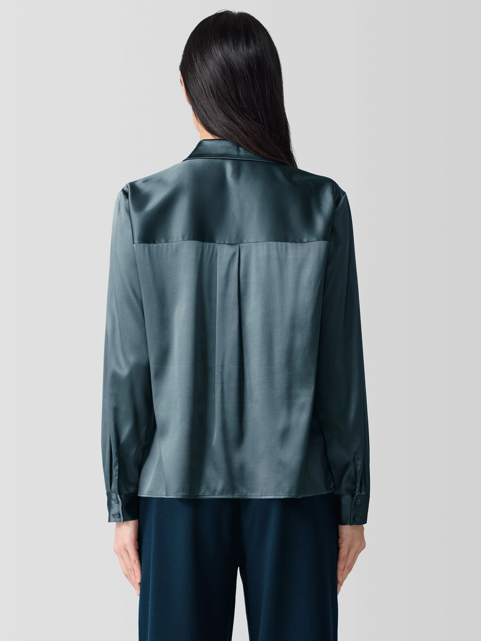 Stretch Silk Charmeuse Classic Collar Shirt