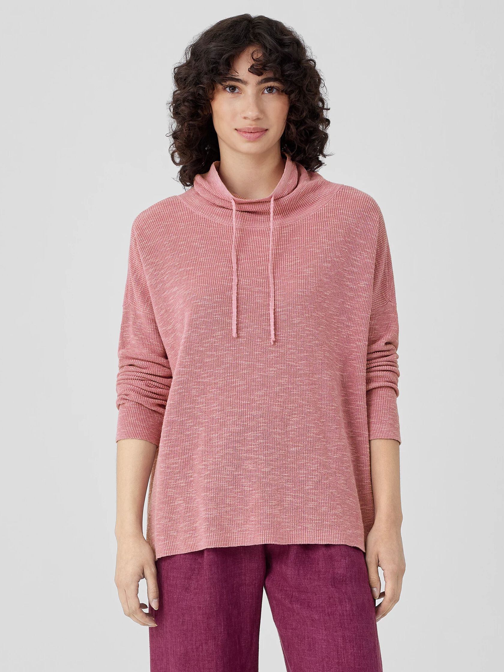 Organic Linen Cotton Slub Funnel Neck Top