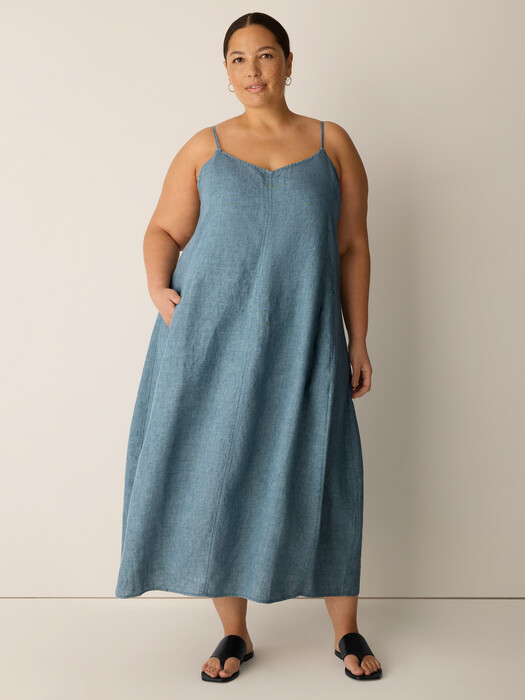 Eileen Fisher - Women's Washed Organic Linen Dlav Lantern Dress - Blue - Size: Medium regular Eileen Fisher - Women's Washed Organic Linen Dlav Lantern Dress - Blue - Size: Medium regular