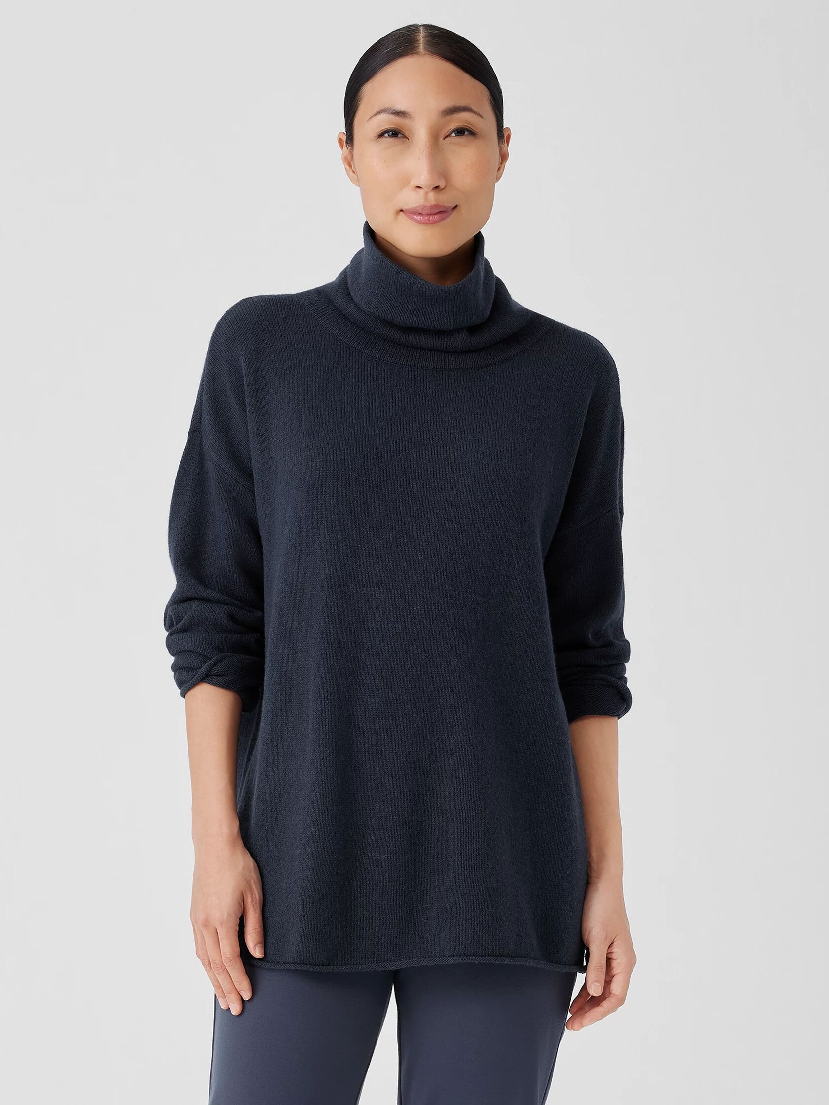 Cotton and Recycled Cashmere Turtleneck Long Top