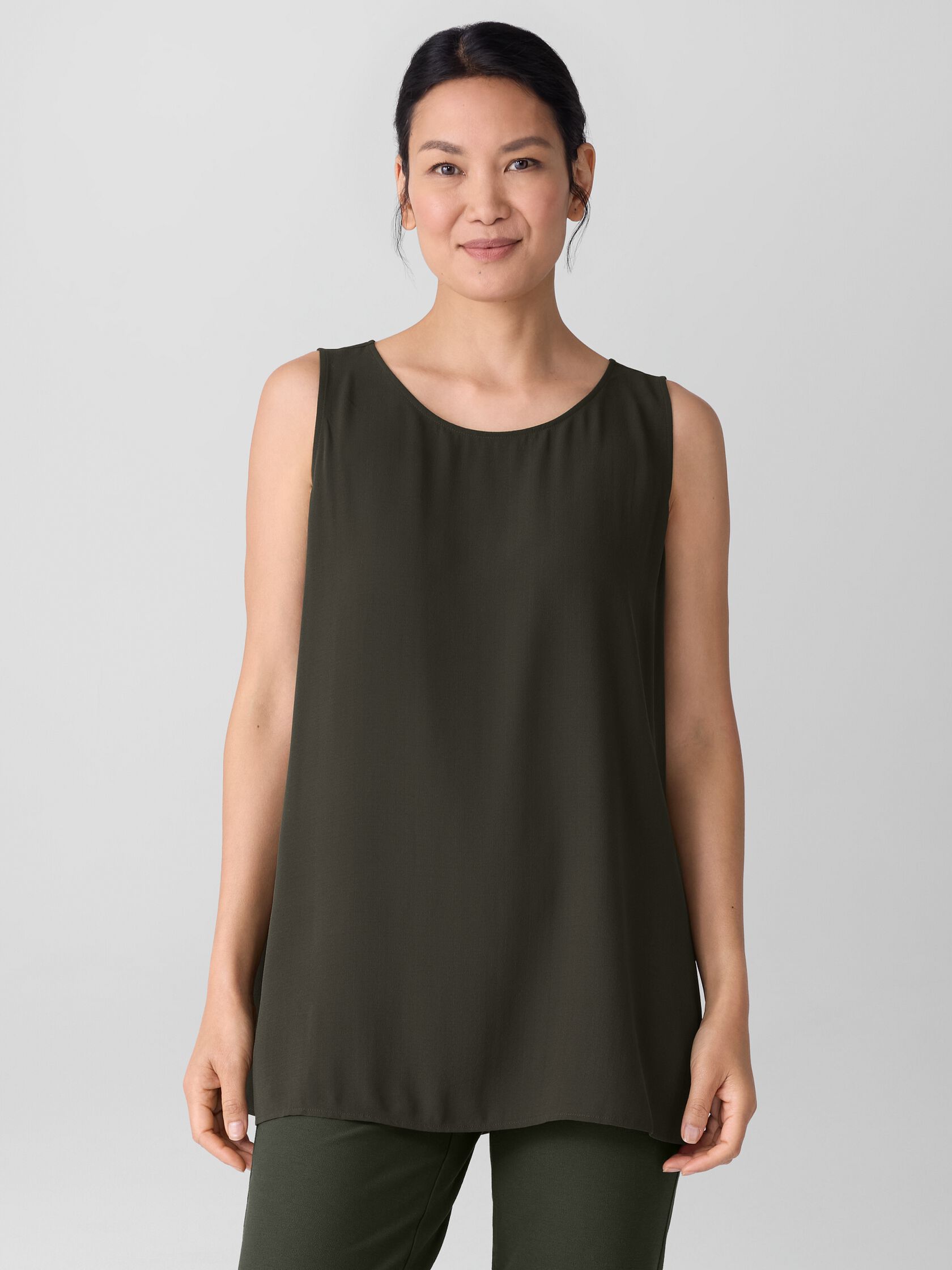 Silk Georgette Crepe Ballet Neck Long Tank