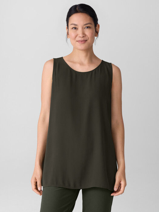 Silk Georgette Crepe Ballet Neck Long Tank