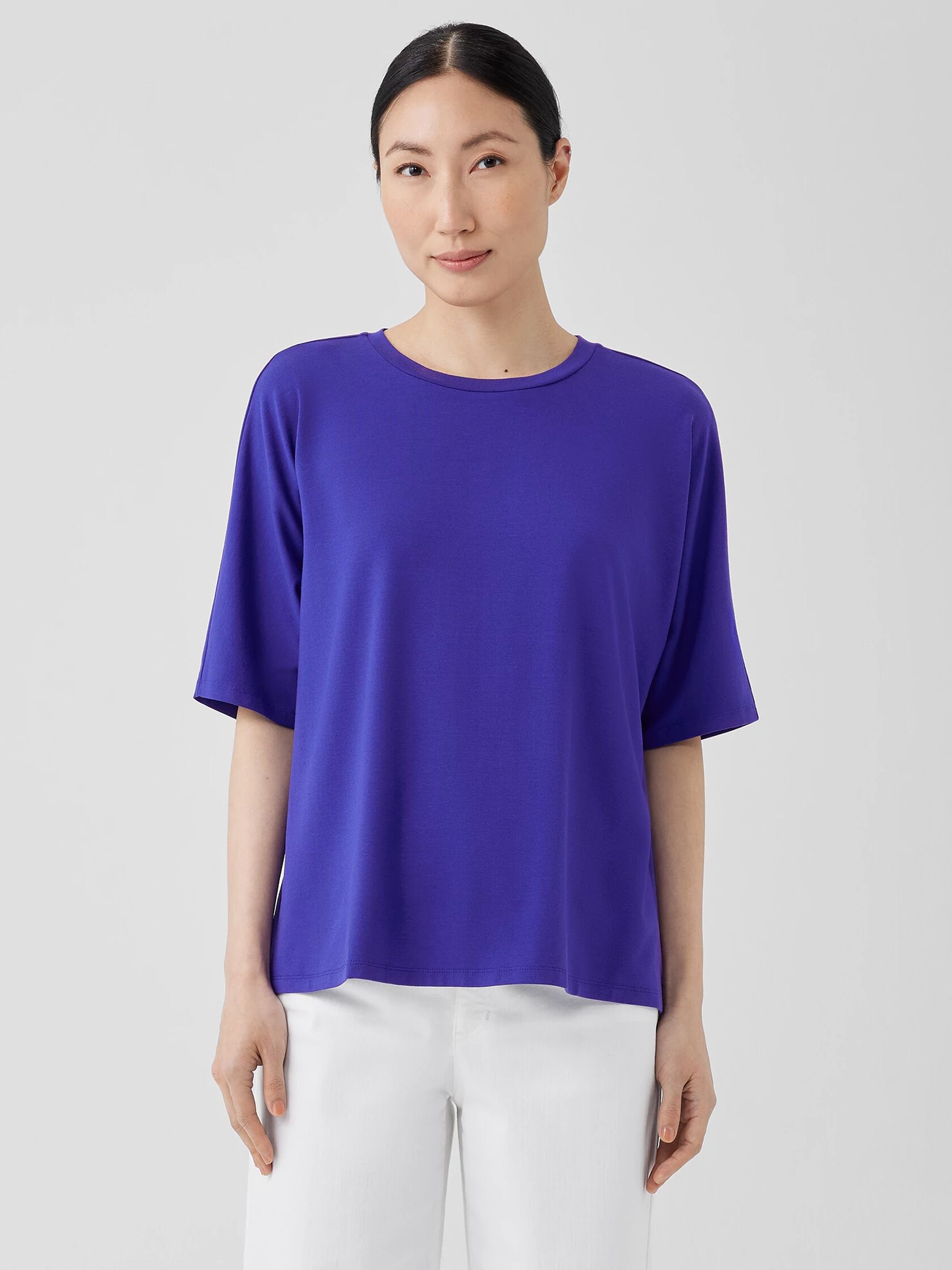 Stretch Jersey Knit Crew Neck Tee