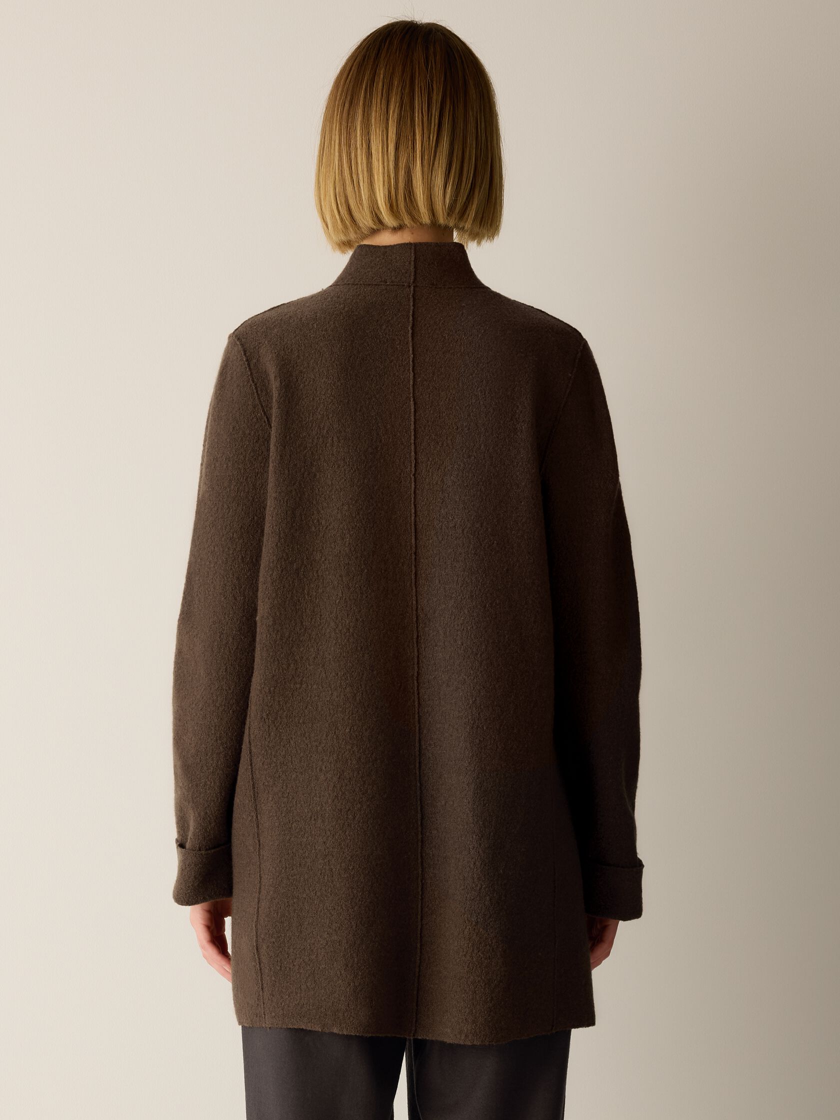 Lightweight Boiled Wool High Collar Jacket in Regenerative Wool