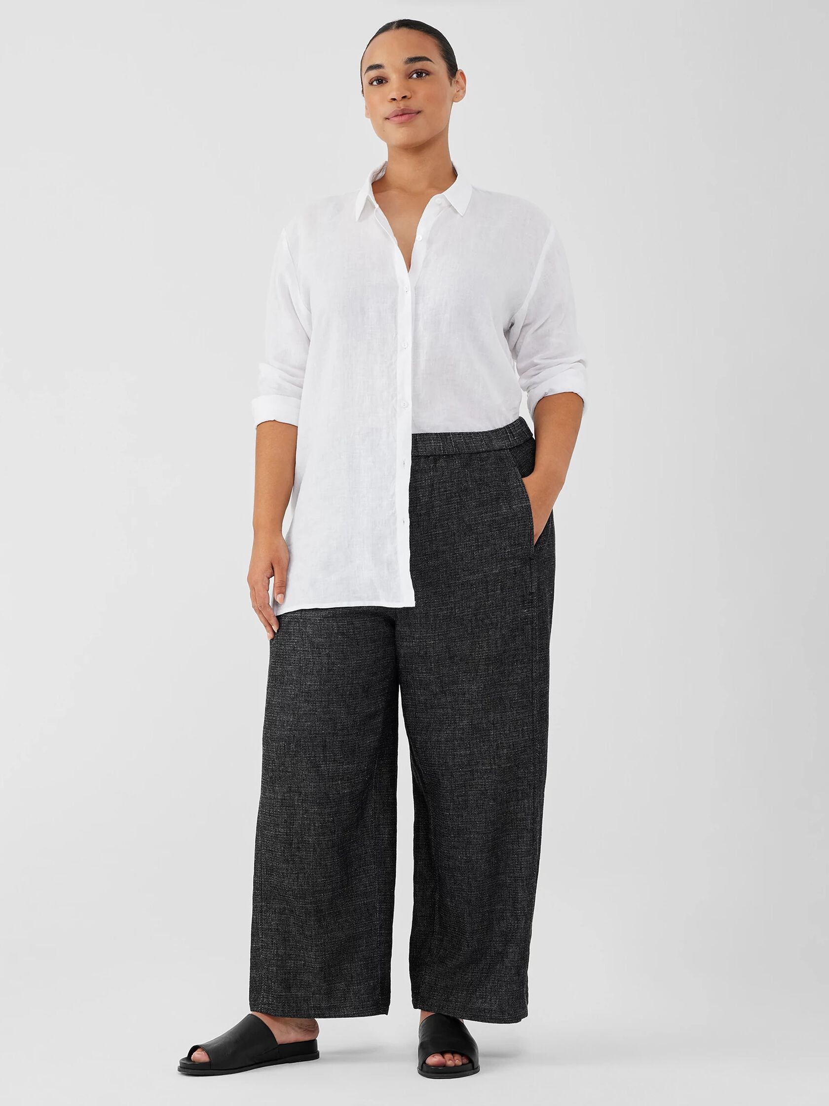 Tweedy Hemp Cotton Wide-Leg Pant