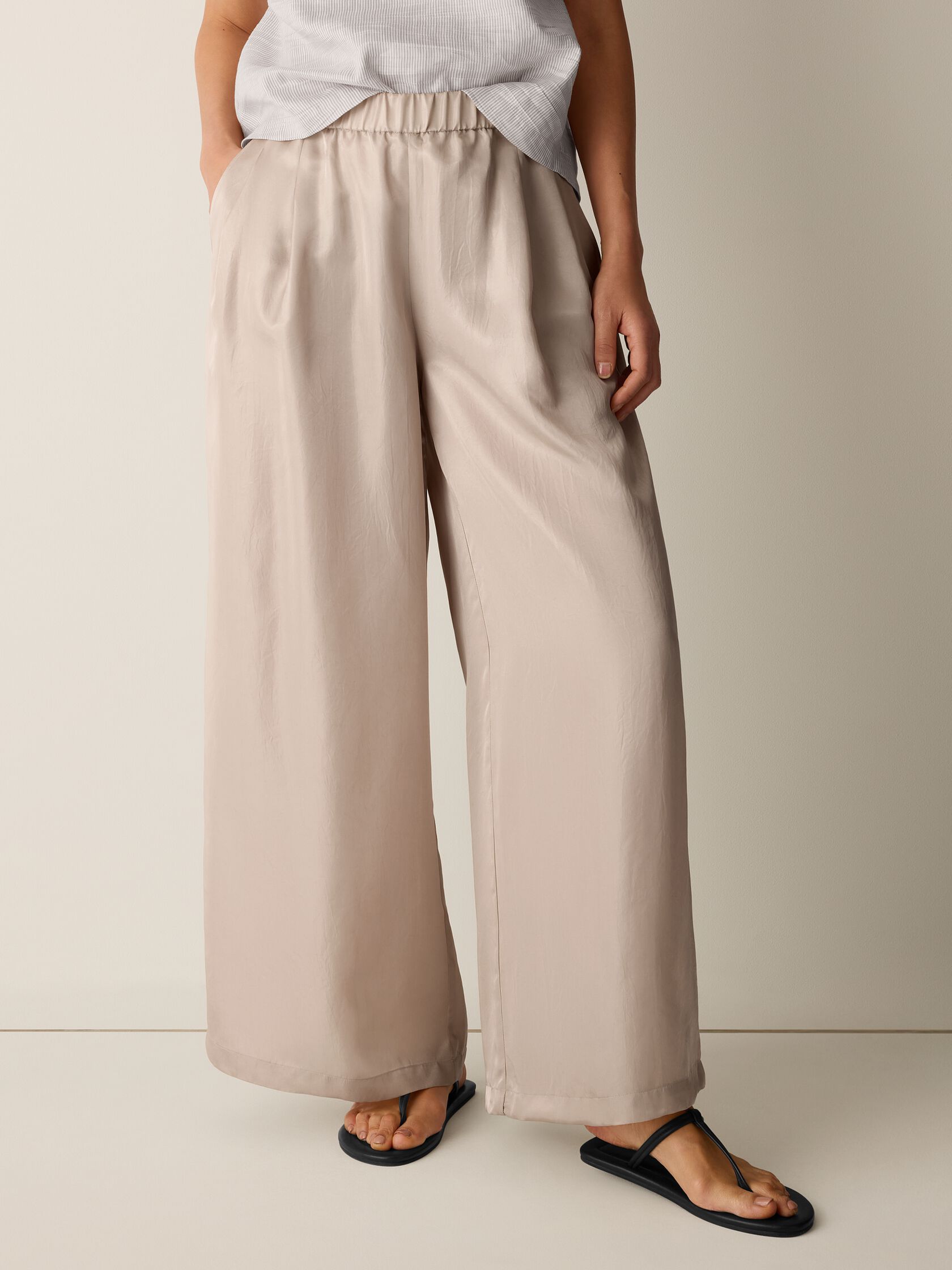 Lightweight Satin Shimmer Full-Length Wide Pant